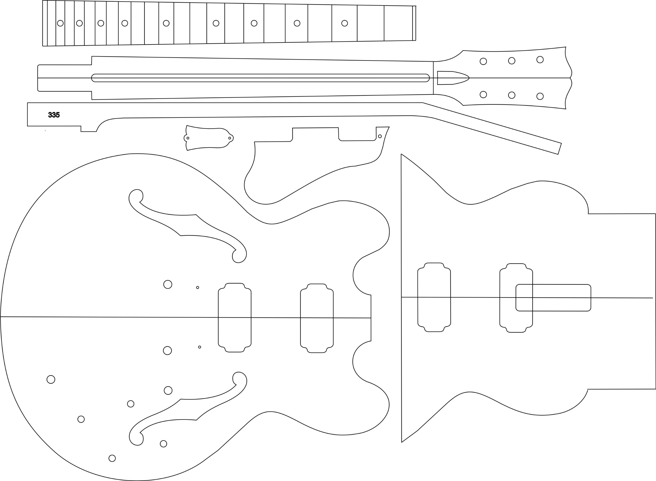335 Electric Guitar Routing Template - Precision DIY Guitar Body Template for Custom Builds & Repairs | Perfect for Luthiers & Guitar Enthusiasts