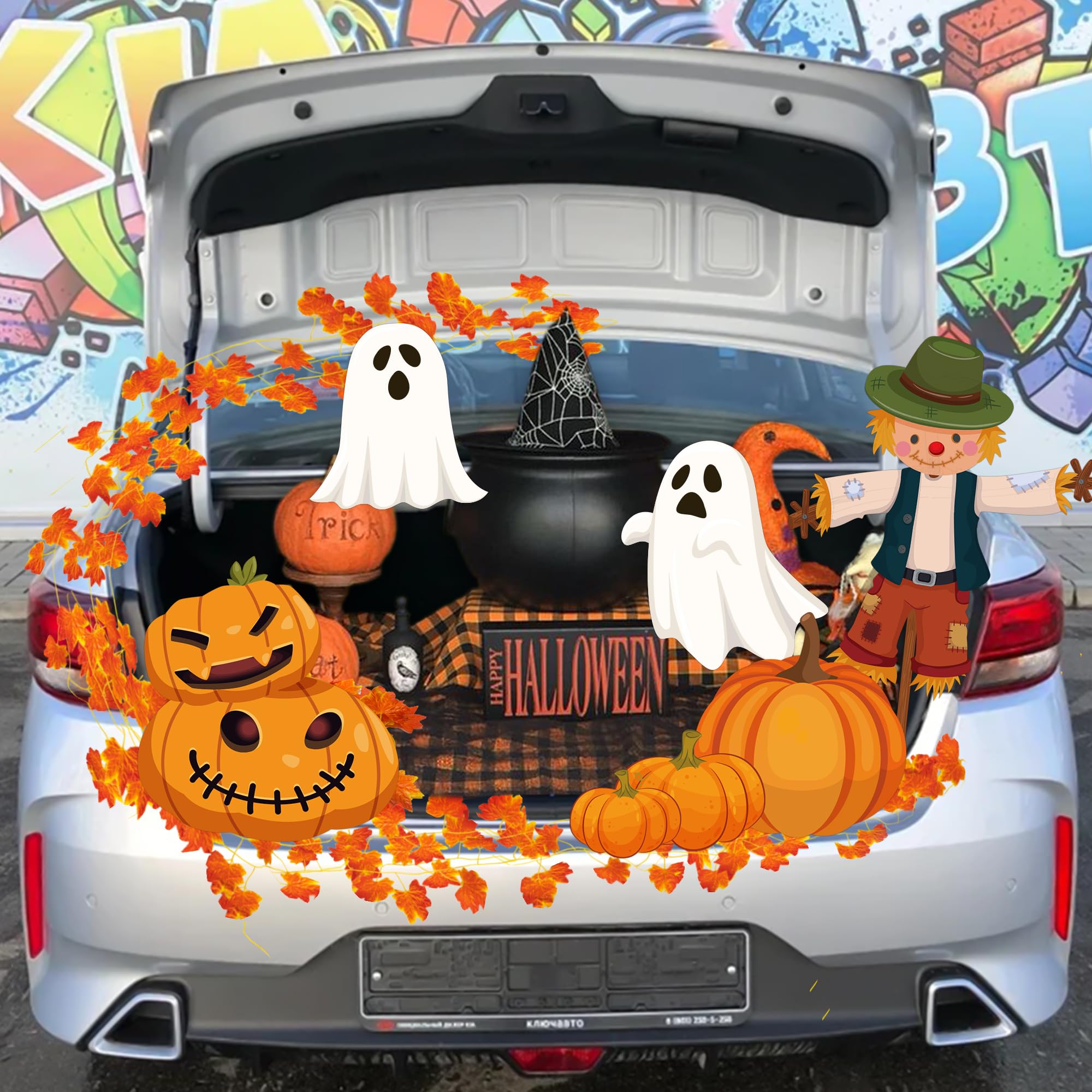12Pcs Halloween Trunk or Treat Decorations Kit - Scarecrow Pumpkin Ghost Car Archway for SUV, Garage & Outdoor Fall Party Supplies | Perfect for Halloween Car Decor & Autumn Themed Events