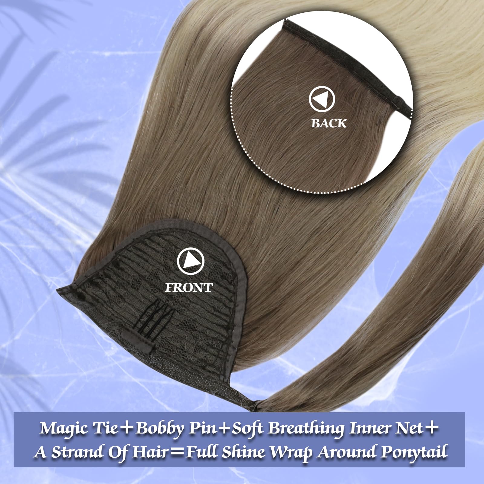 22 Inch Blonde Ponytail Hair Extensions - 100% Human Hair Clip-in Ponytail Wrap (Ash Brown to Platinum Blonde Ombre) for Women - 80g Natural Straight Hairpiece for Volume & Length - Perfect for Parties, Weddings & Daily Styling