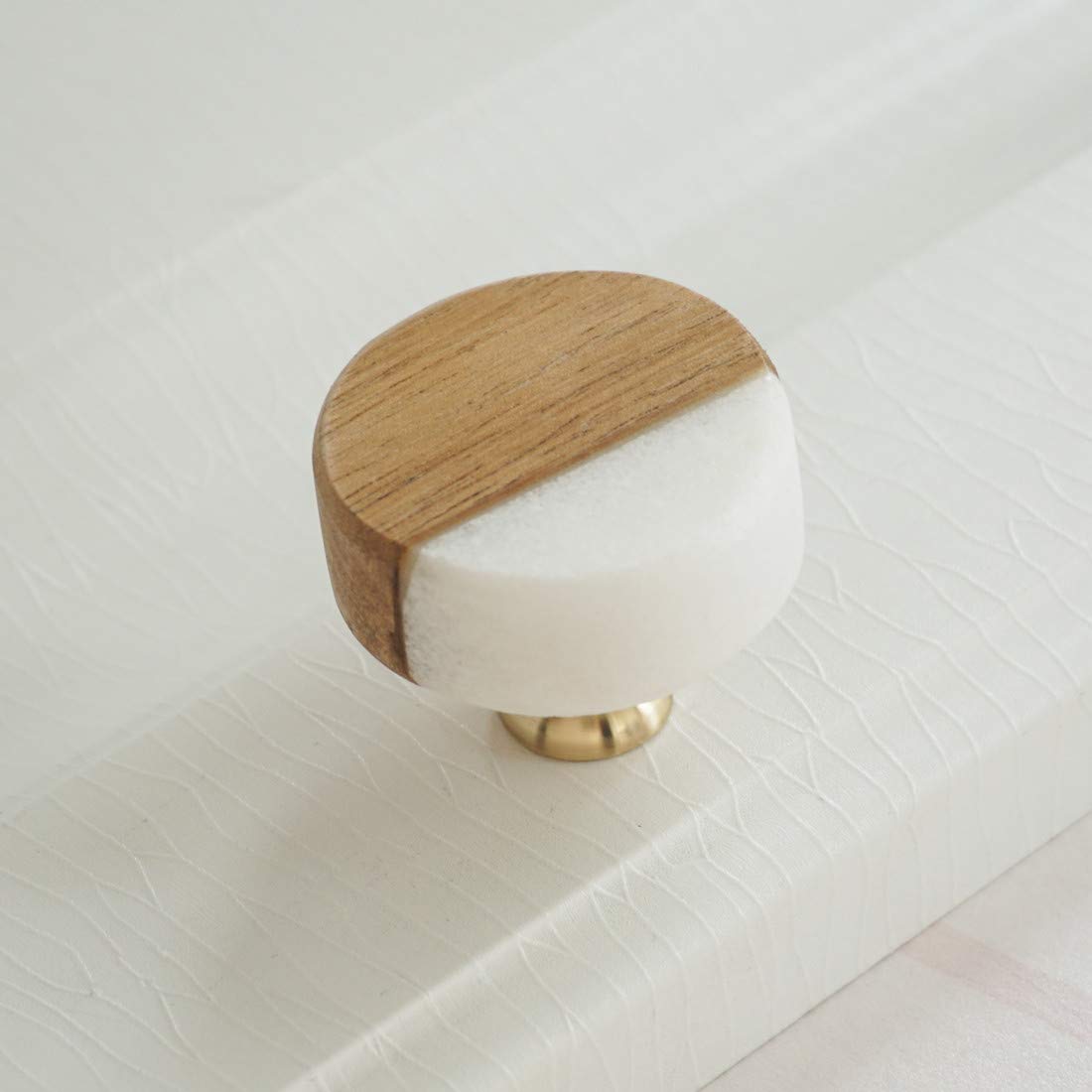 LBFEEL Unique Wood Drawer Knob - Modern White Stone Cabinet Pulls - Single Hole Dresser Handle Hardware (1 Piece) - Perfect for Kitchen Cabinets, Bathroom Vanities & Furniture Upgrades