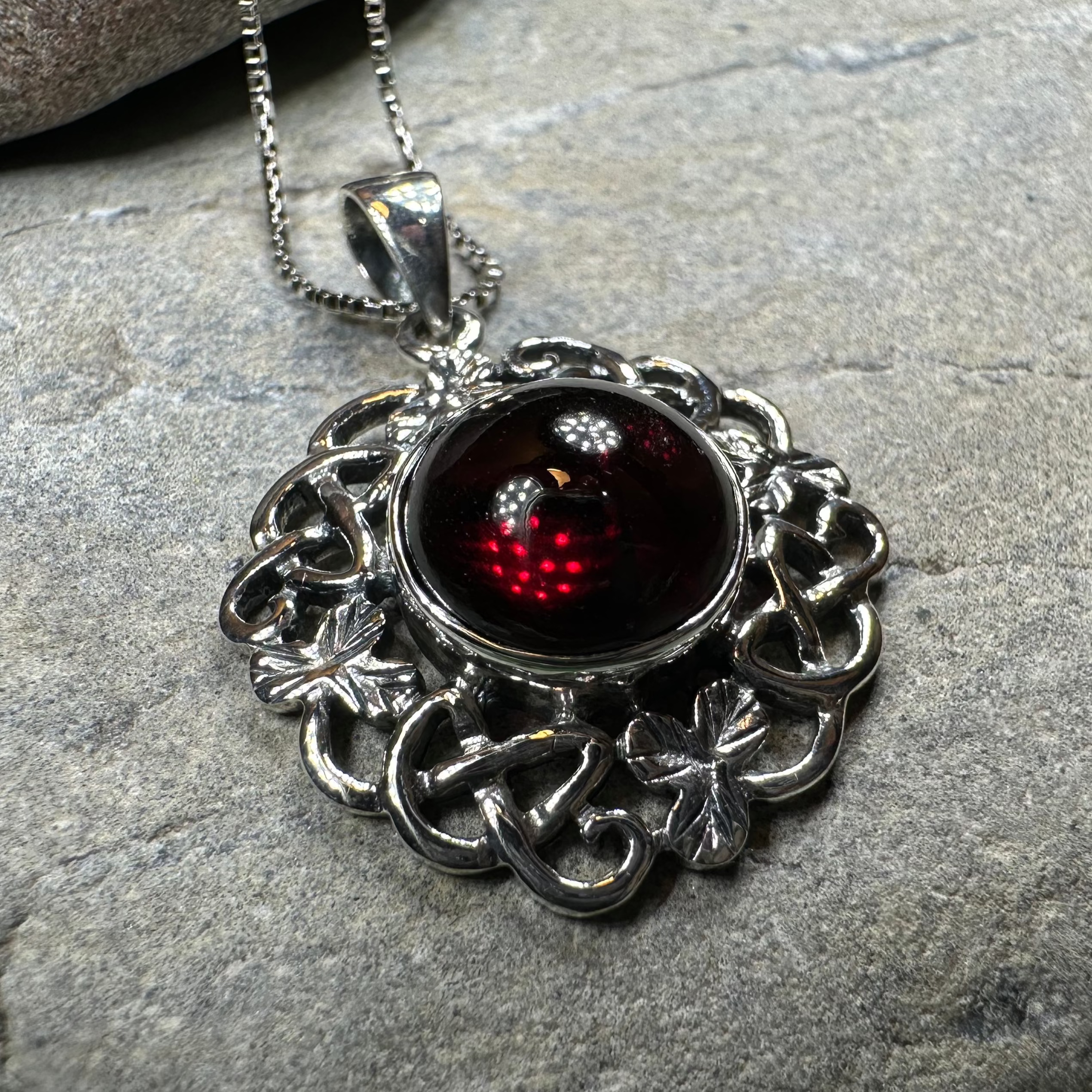 Elegant Elena Shamrock Garnet Pendant Necklace for Women - Sterling Silver Irish Jewelry Gift for St. Patrick's Day, Birthday & Anniversary - Perfect for Parties, Weddings & Special Occasions