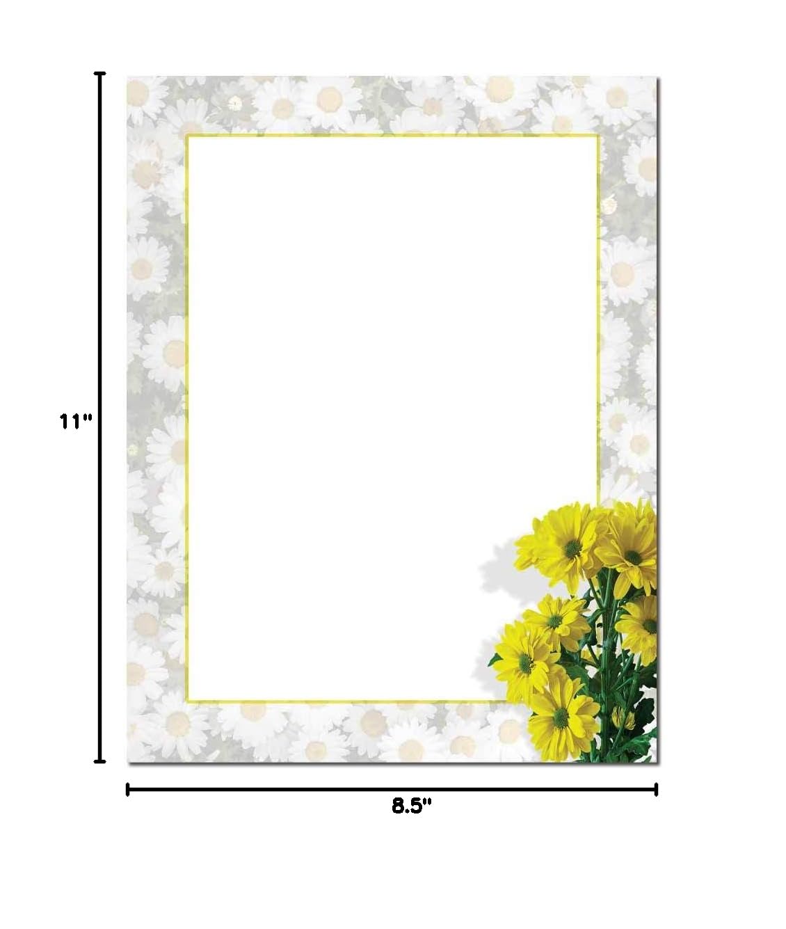 Premium Daisy Border Letterhead Paper - 25 Sheets for Laser & Inkjet Printers - Floral Stationery for Business Correspondence, Wedding Invitations & Elegant Letters