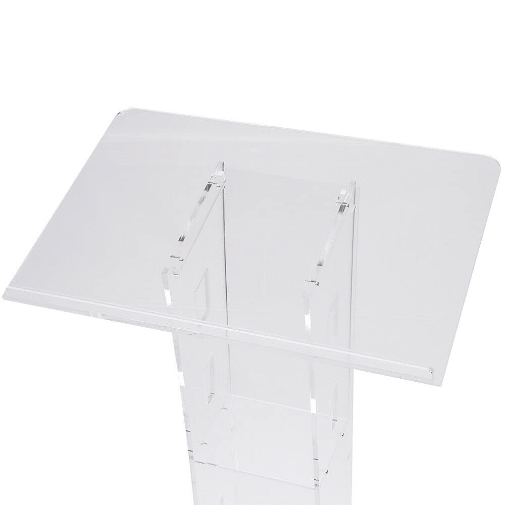Clear Acrylic Podium Stand with LED Light - Portable Lectern for Restaurants, Weddings, Office & Classrooms - Perfect for Presentations, Speeches, and Events