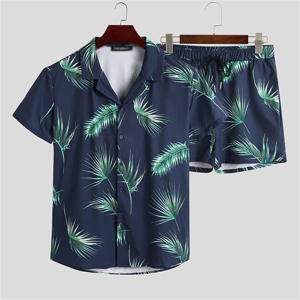 Men's Printed Summer Casual Shirt and Shorts Beach Suit - Lightweight & Breathable Outfit for Vacation, Pool Party, Tropical Getaway (Color: A, Size: L)