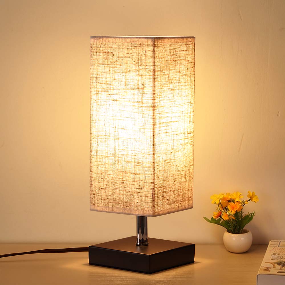 TAYOSAI Vintage Fabric Shade Table Lamp - Bedside Desk Lamp for Bedroom & Living Room, Retro Style Nightstand Lighting - Perfect for Reading, Relaxing & Home Decor