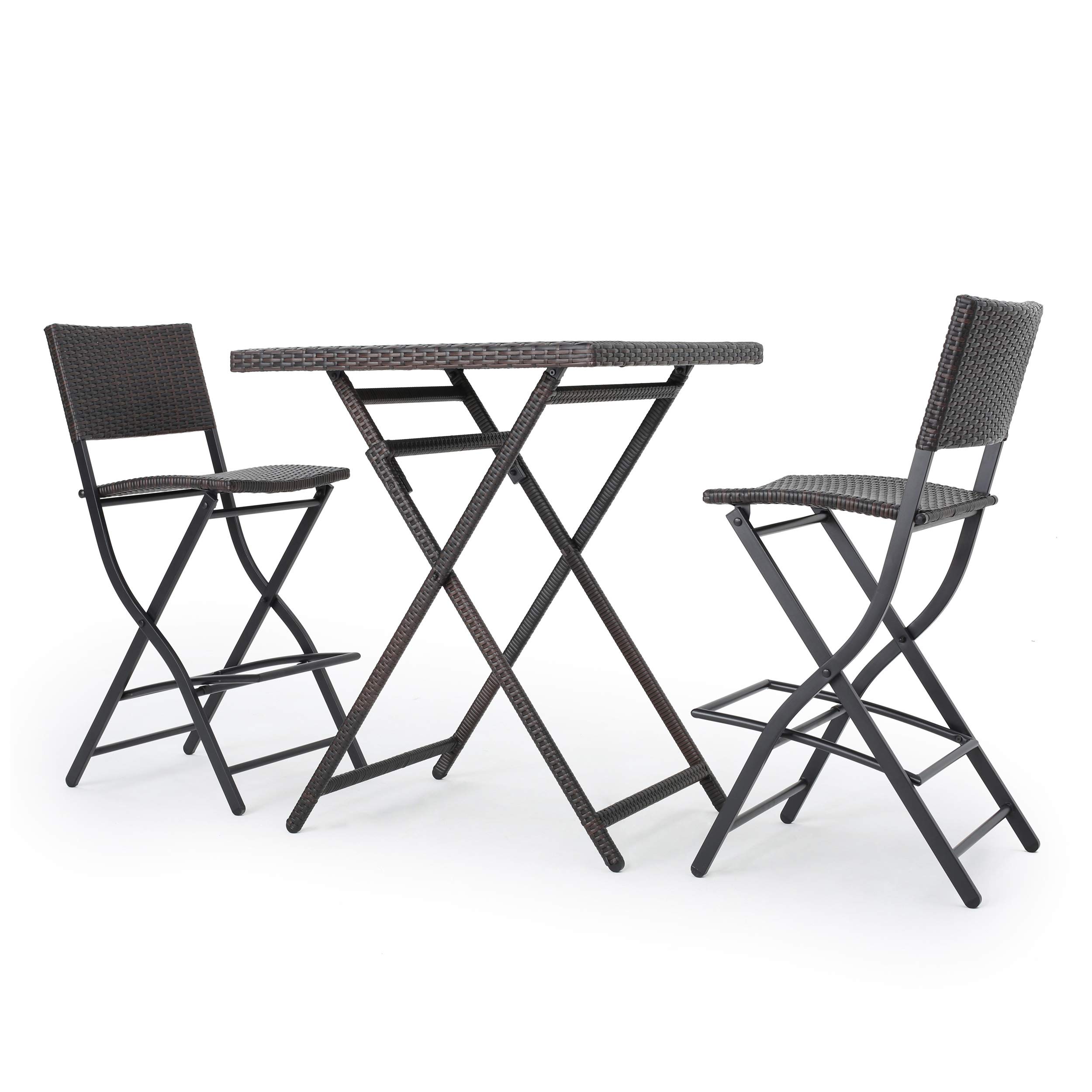 Christopher Knight Home Margarita 3-Piece Outdoor Wicker Bar Set in Multibrown - Perfect for Patio, Poolside & Backyard Entertaining