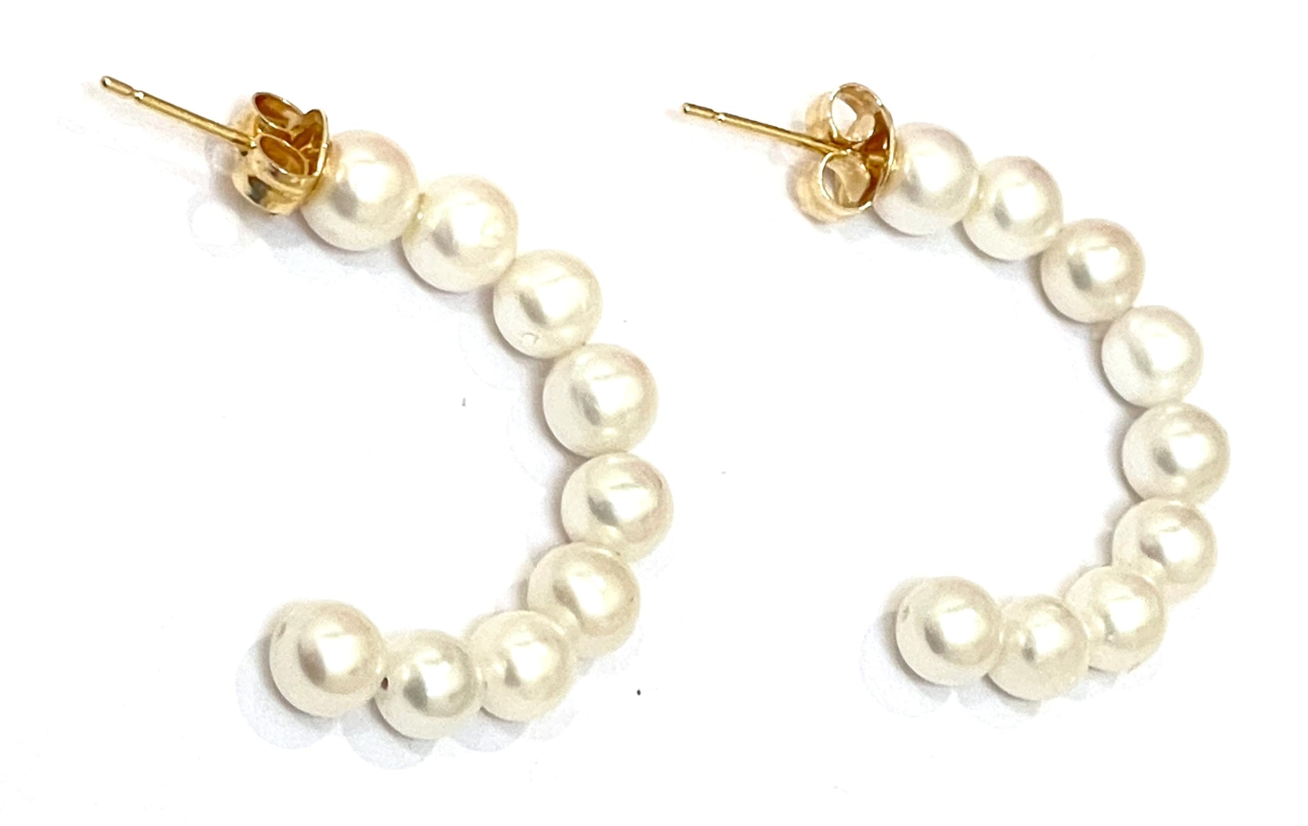 Exquisite 18K Gold AKOYA Pearl Hoop Earrings for Women - Handmade with Natural Cultured Pearls & Solid 18K Gold - Perfect for Valentine's Day Gifts, Weddings & Special Occasions
