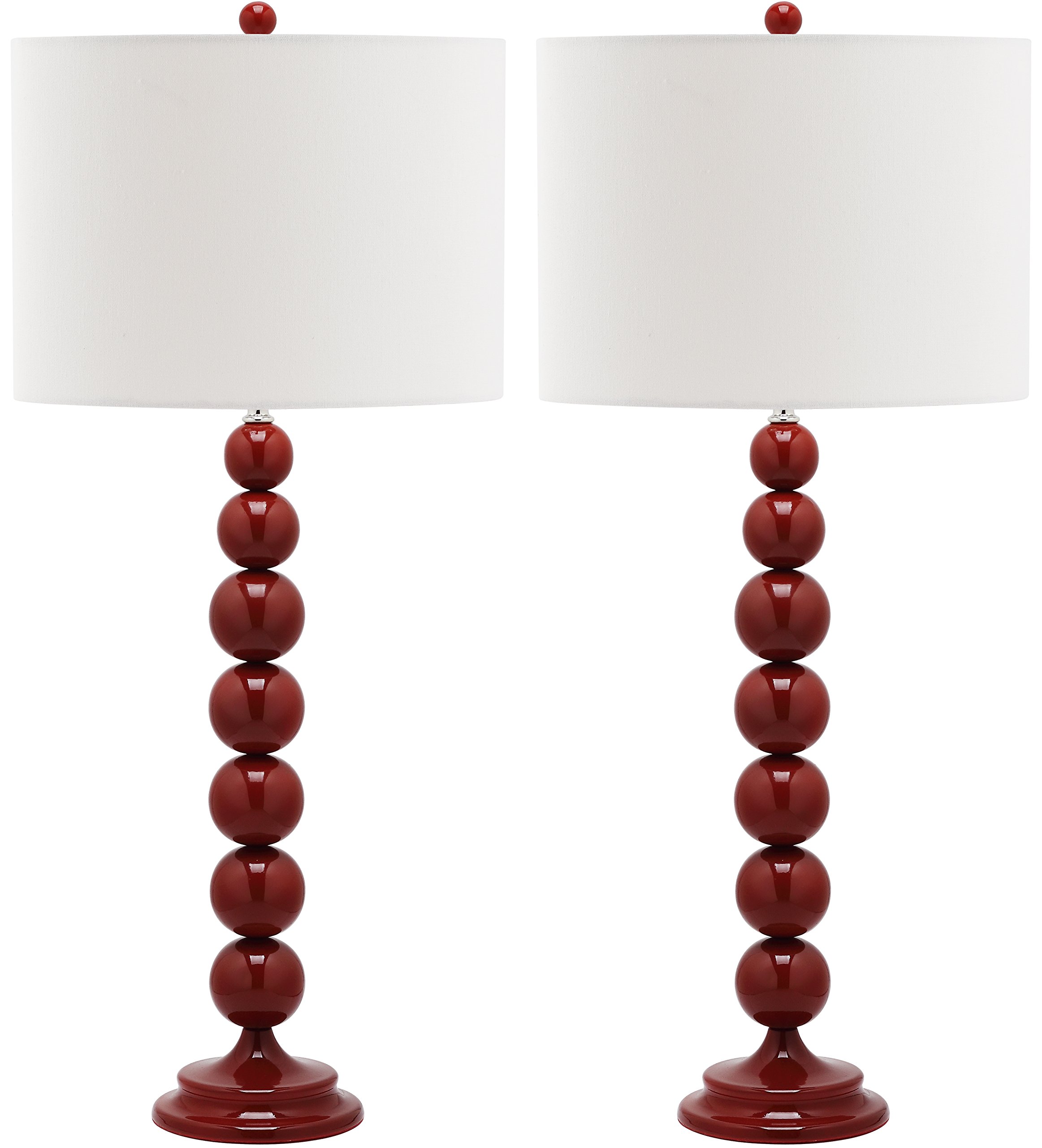SAFAVIEH Jenna Modern 32-inch Stacked Ball Table Lamp Set of 2 with LED Bulbs - Red Contemporary Lighting for Bedroom, Living Room, Home Office & Nightstand | Perfect for Reading, Working & Ambient Decor