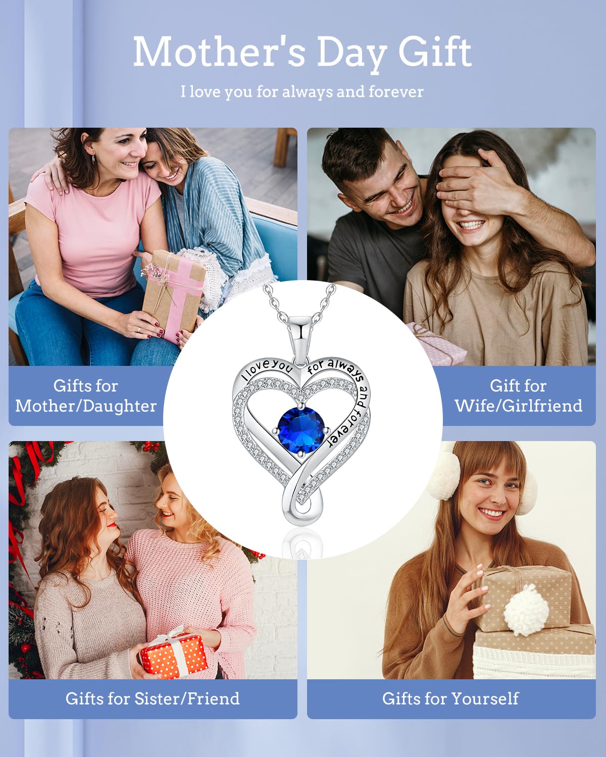 Infinity Heart Birthstone Necklace for Women - S925 Sterling Silver I Love You Jewelry, Anniversary & Birthday Gift for Wife, Girlfriend, Mom, Daughter | Perfect for Valentine's Day, Mother's Day & Romantic Occasions