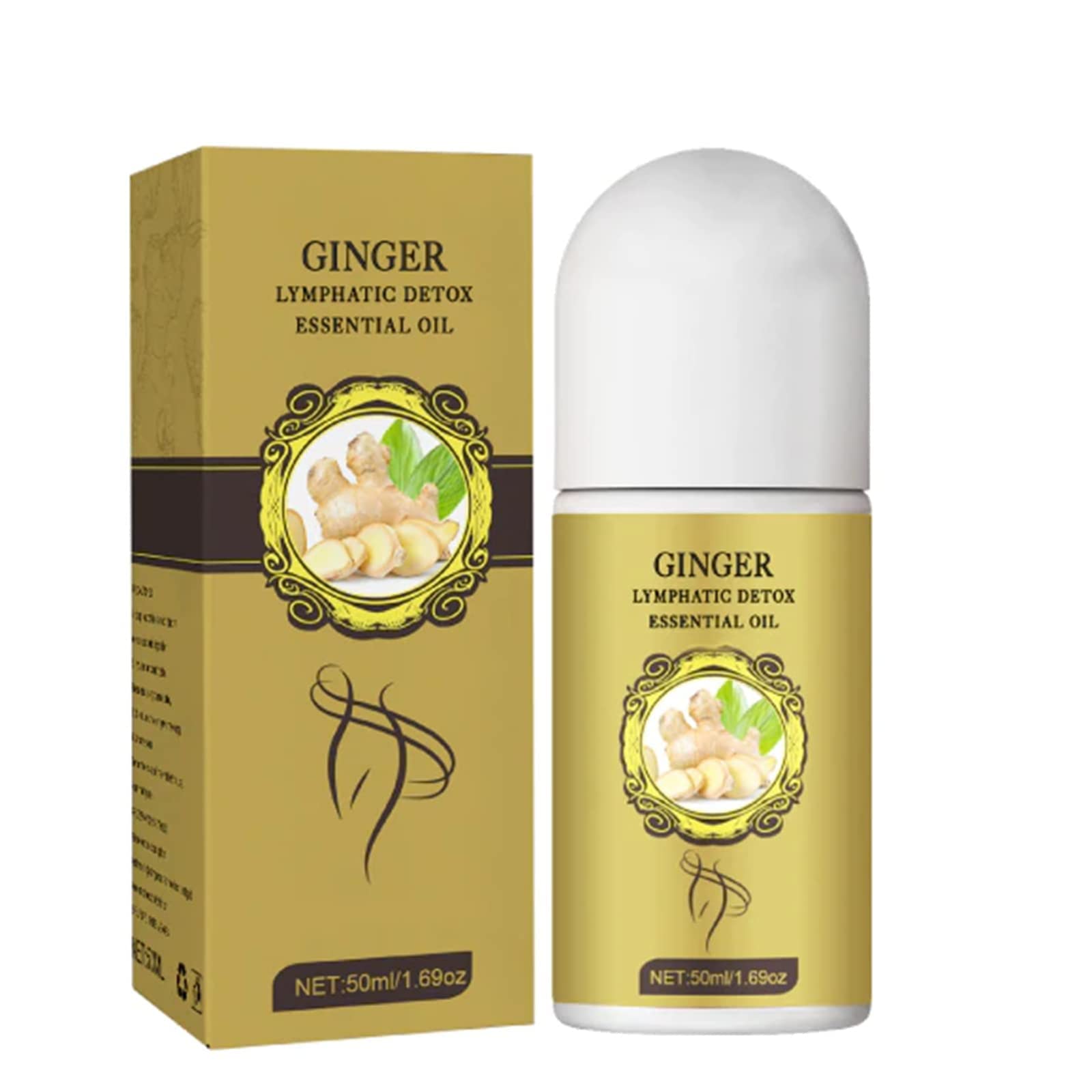 Organic Ginger Oil Roll-On for Lymphatic Detox & Belly Drainage - 2022 New Firming Skin Massage Oil | Perfect for Post-Workout Recovery & Spa Treatments