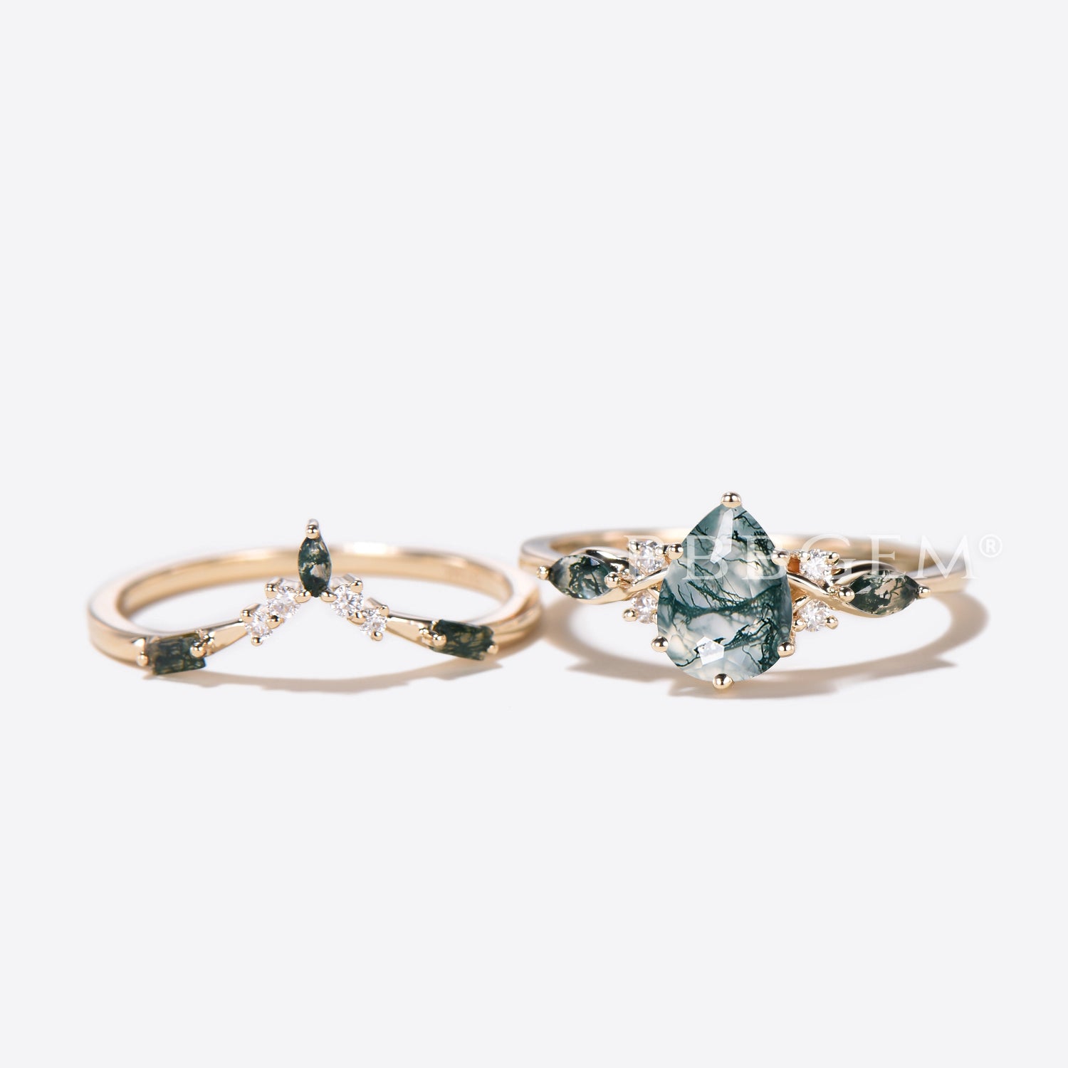 Natural Moss Agate Engagement Ring 14k Gold with Diamond Accents - Elegant Wedding Band for Women, Perfect for Proposals, Anniversaries & Romantic Occasions