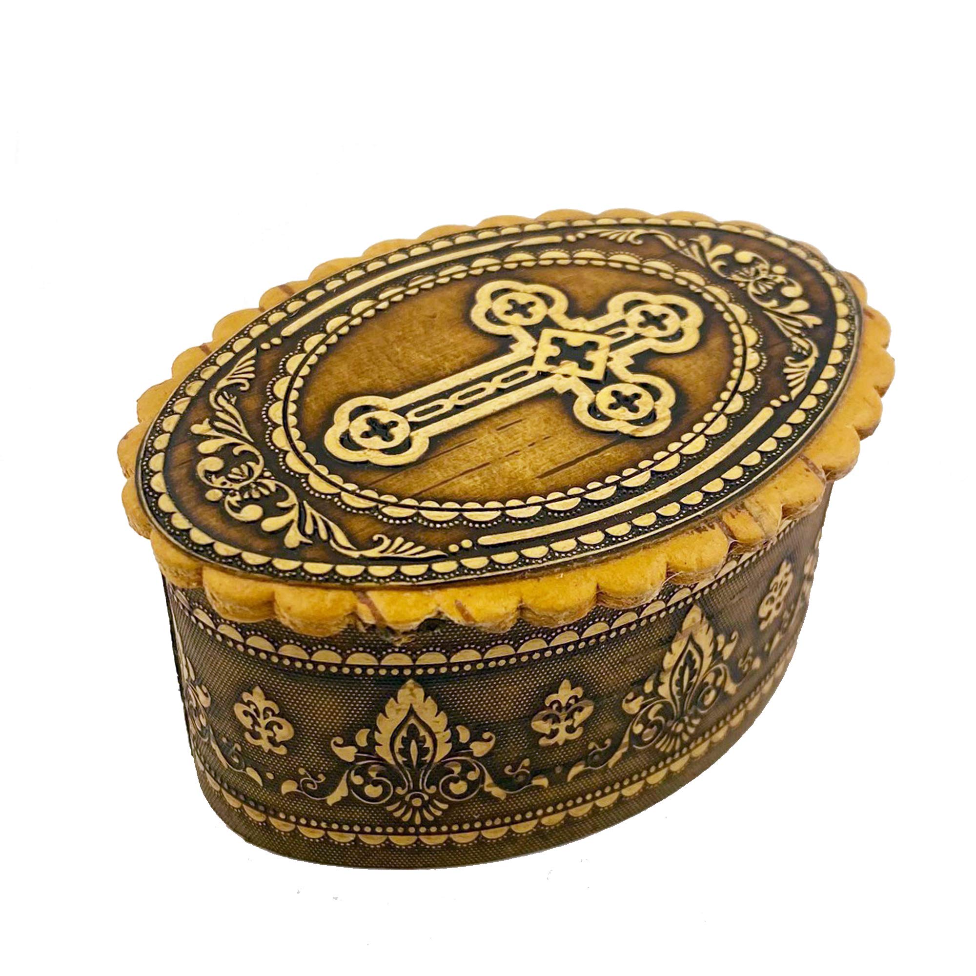 Russian Birch Wood Jewelry Box with Cross - Handcrafted Keepsake Box for Rosary, Prayer Beads & Religious Gifts (2.75 Inch) - Perfect for Church, Home Altar & Spiritual Decor