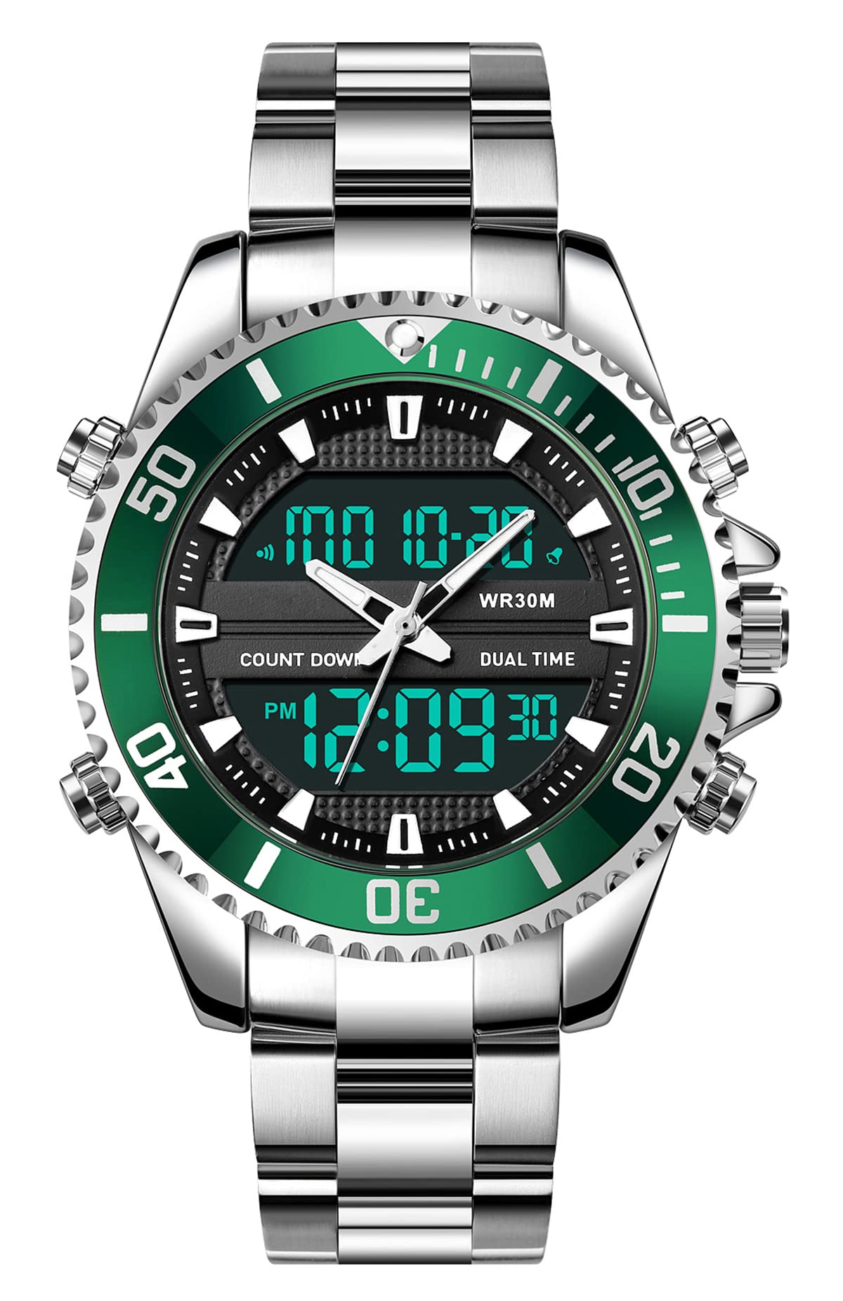 Tonnier Men's Military Digital Watch - Waterproof, Dual Time, Stainless Steel Strap for Outdoor & Sports