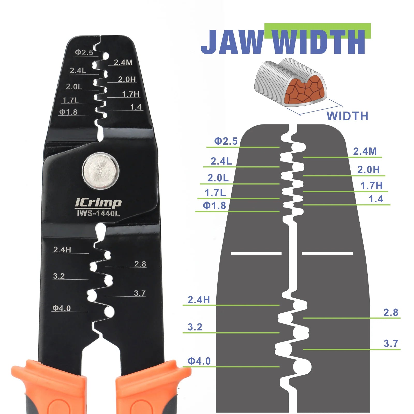 IWS 1440L Open Barrel Terminals Crimper Tool for AWG28-14 Contacts - Compatible with JST, Molex, TE, HRS Connectors - Perfect for Automotive, Electronics, and DIY Wiring Projects