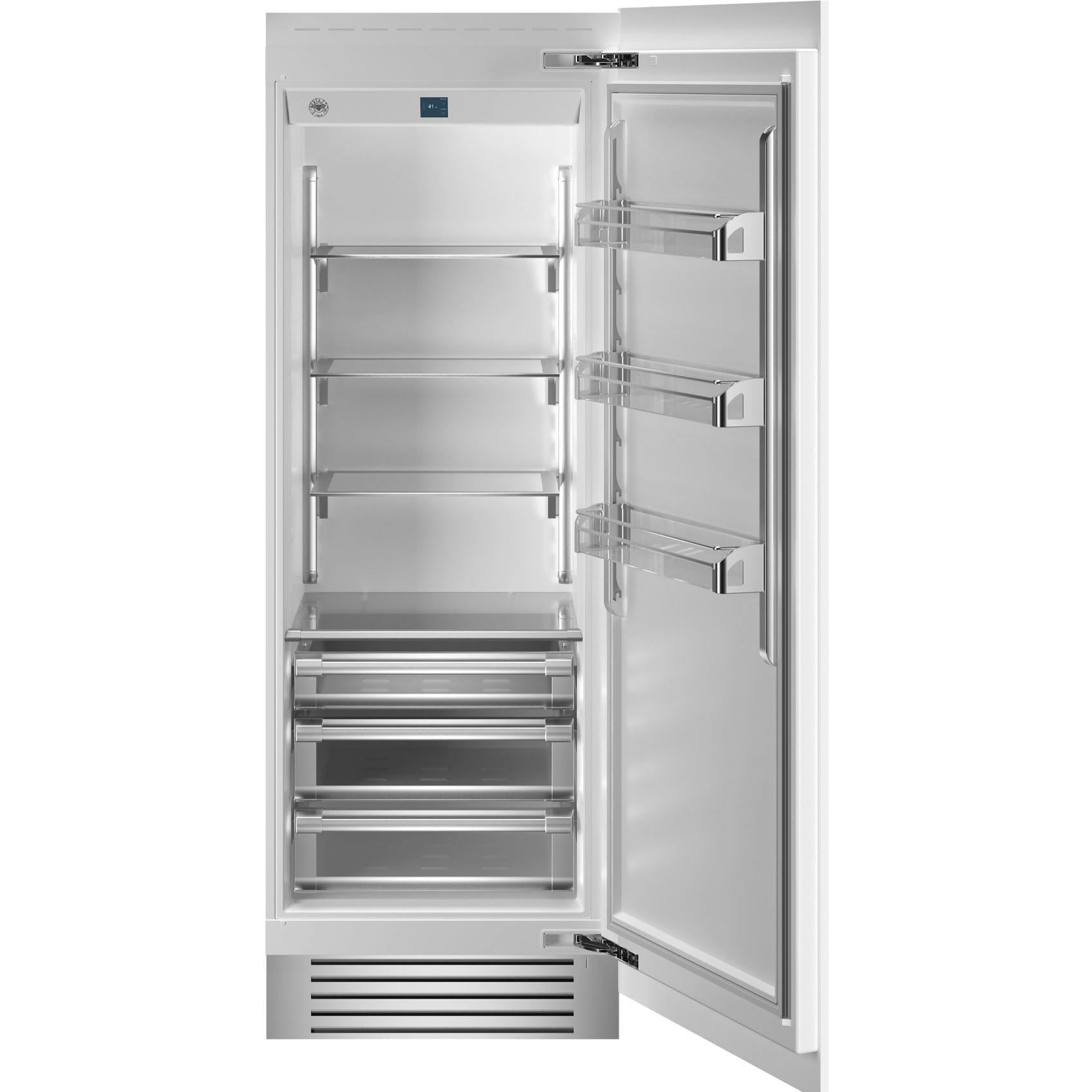 Bertazzoni 30 Inch Built-In All Refrigerator - 17.4 Cu.Ft Capacity, LED Lighting, Stainless Steel (Model REF30RCPRR/23) - Perfect for Modern Kitchens, Restaurants & Open-Concept Living Spaces