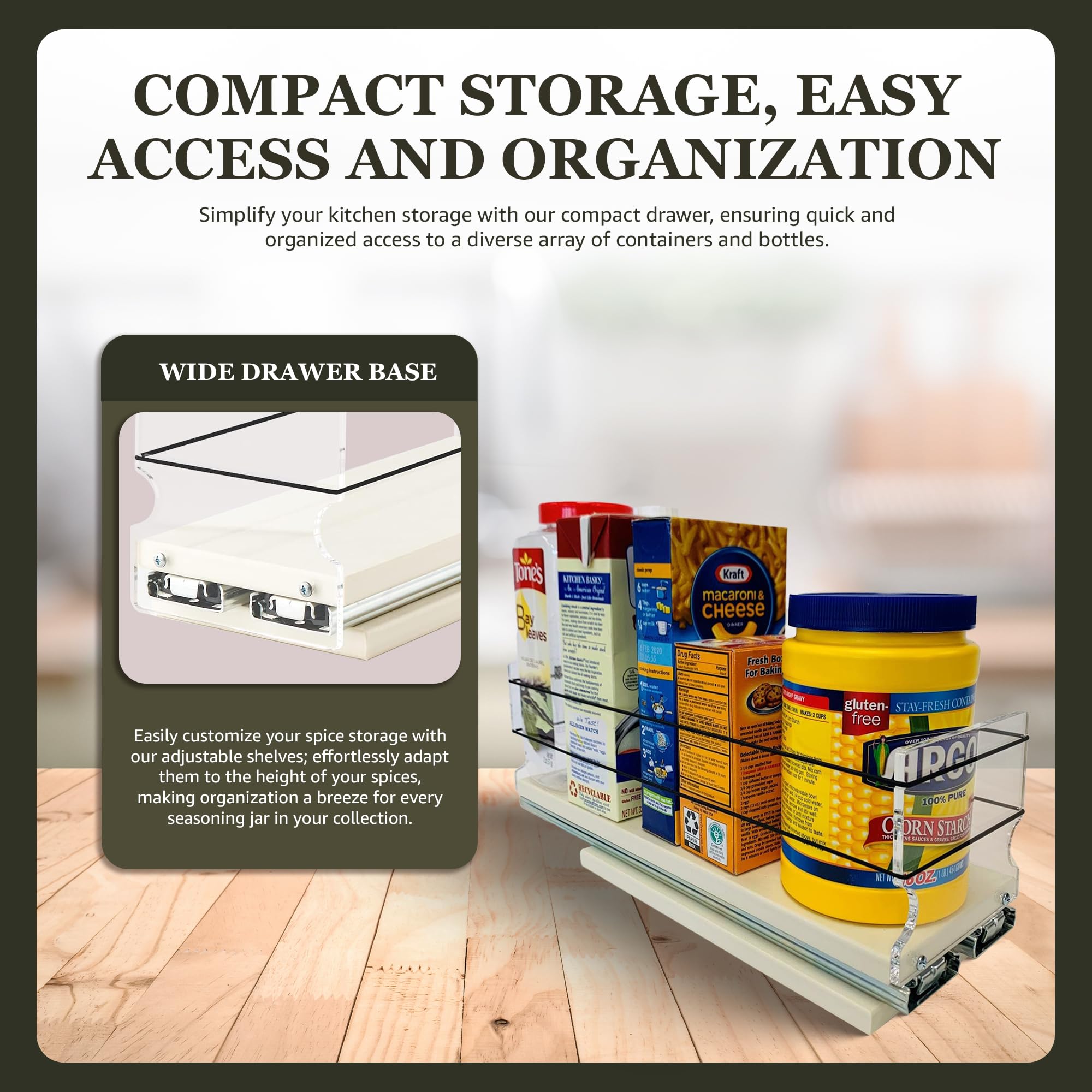 Heavy Duty Pull Out Spice Rack Drawer Organizer - 13.8