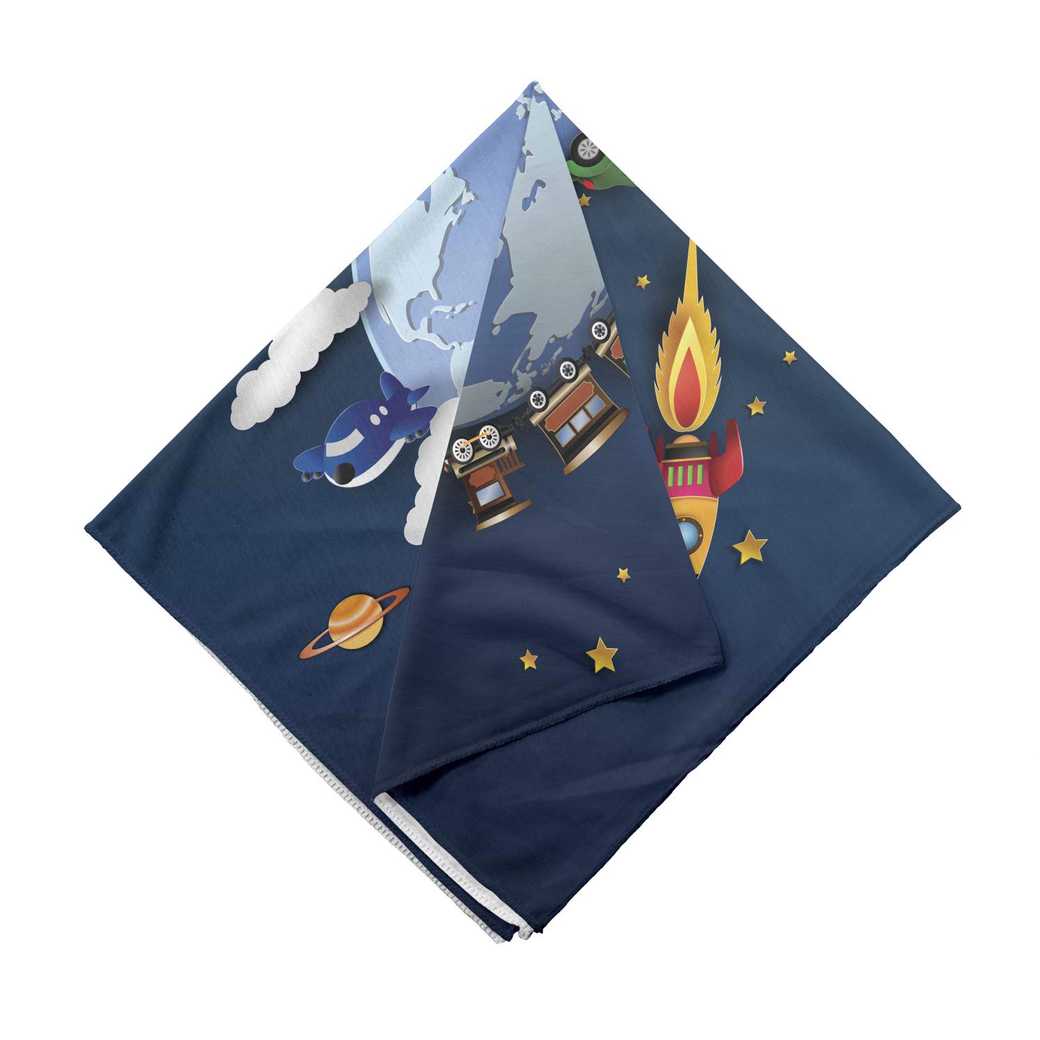 Lunarable Bandana Scarf - Space Journey Earth Train Print Multicolor Fashion Scarf for Travel, Outdoor Activities & Casual Wear