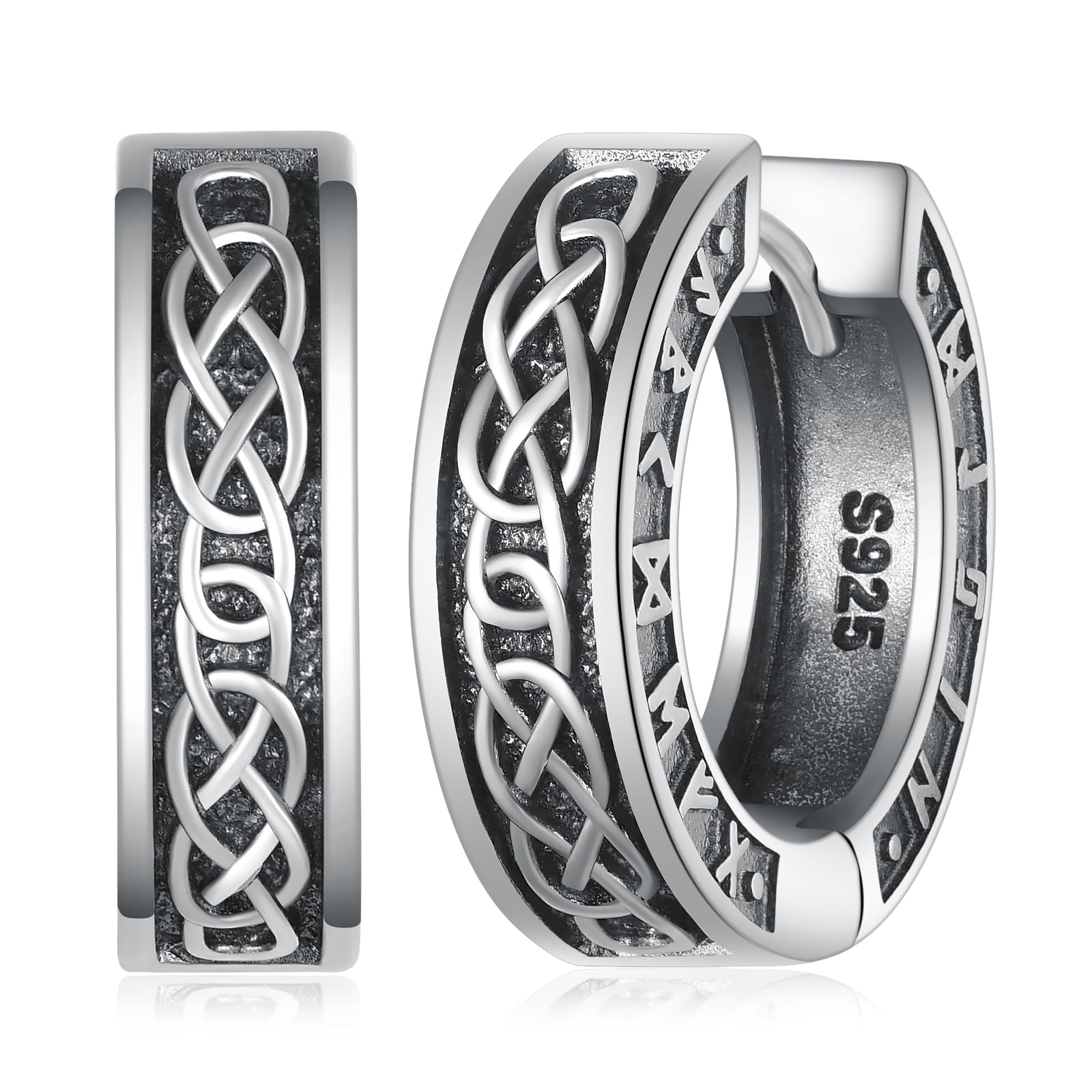Viking 925 Sterling Silver Black Hoop Earrings for Men & Women - Norse Jewelry Gift for Birthday, Anniversary & Viking Lovers - Perfect for Cosplay, Historical Reenactment & Everyday Wear