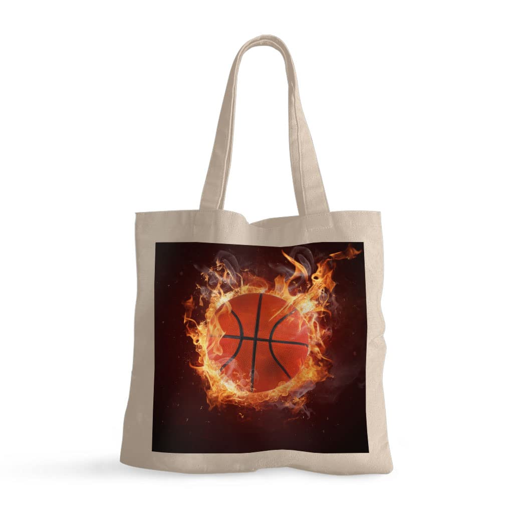 Flame Basketball Small Tote Bag - Stylish Basketball Design Tote for Women & Men - Perfect for Shopping, Gym, and Sports Events - Durable & Lightweight Basketball Shooting Tote Bag