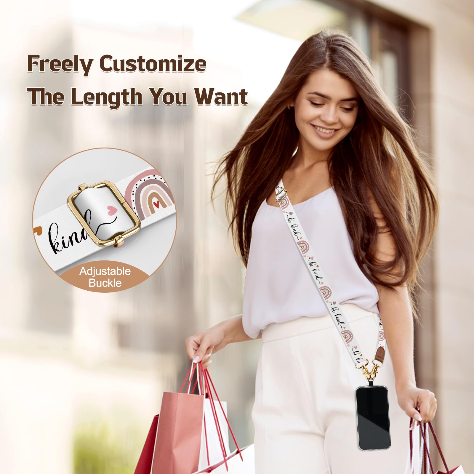 TiMOVO Adjustable Anti-Theft Phone Lanyard - Universal Crossbody Wrist Strap for All Phone Cases (Be Kind+Rainbow Design) - Perfect for Travel, Shopping, Concerts & Outdoor Activities