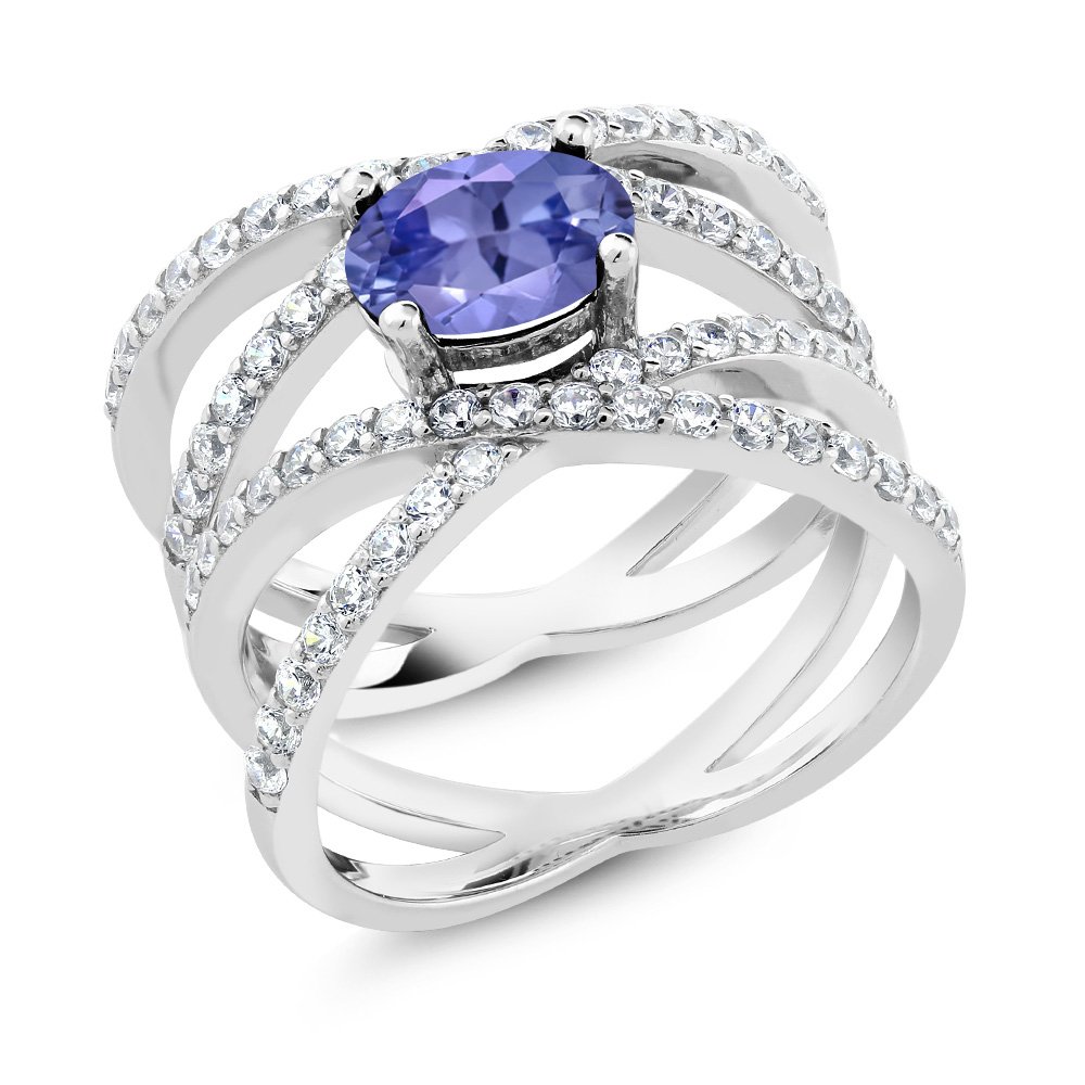 Gem Stone King 8X6MM Oval Gemstone Birthstone Criss Cross Engagement Ring for Women - 925 Sterling Silver Fine Jewelry | Anniversary, Wedding, Valentine's Day Gift for Wife, Mom, Girlfriend | Size 5-9 | Perfect for Proposals, Date Nights & Special Occasions