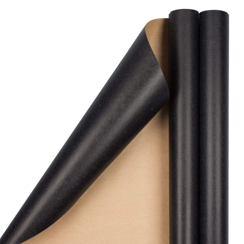Premium Kraft Wrapping Paper - 50 Sq Ft (2 Rolls) - Eco-Friendly Black Gift Wrap for Birthdays, Christmas & Special Occasions - JAM Paper Gift Packaging Supplies