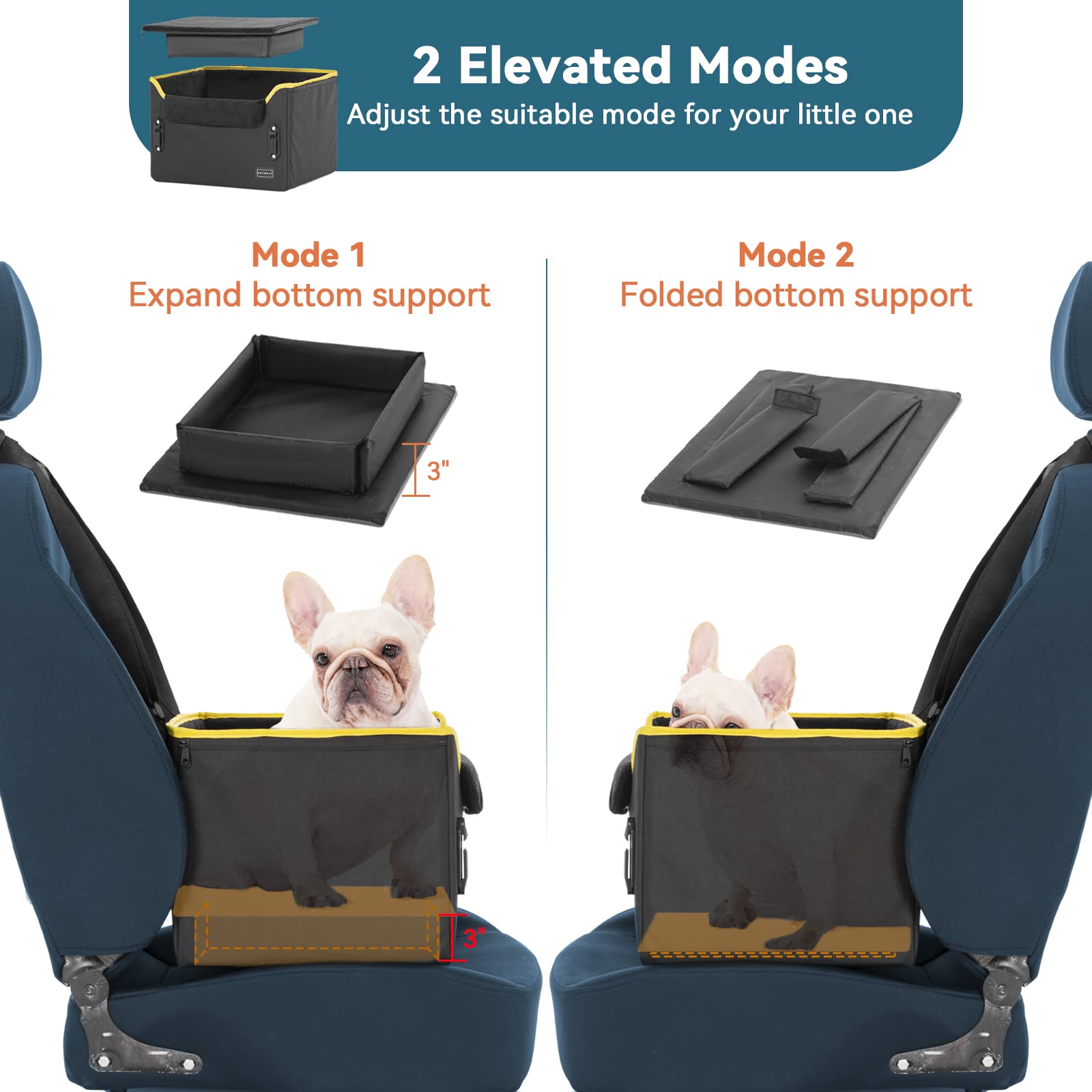 PETSFIT Small Dog Car Seat - Portable Pet Carrier with Secure Buckles & Clip-On Leash for Small Dogs Under 25lbs (Black) - Perfect for Road Trips & Safe Car Travel with Your Pet
