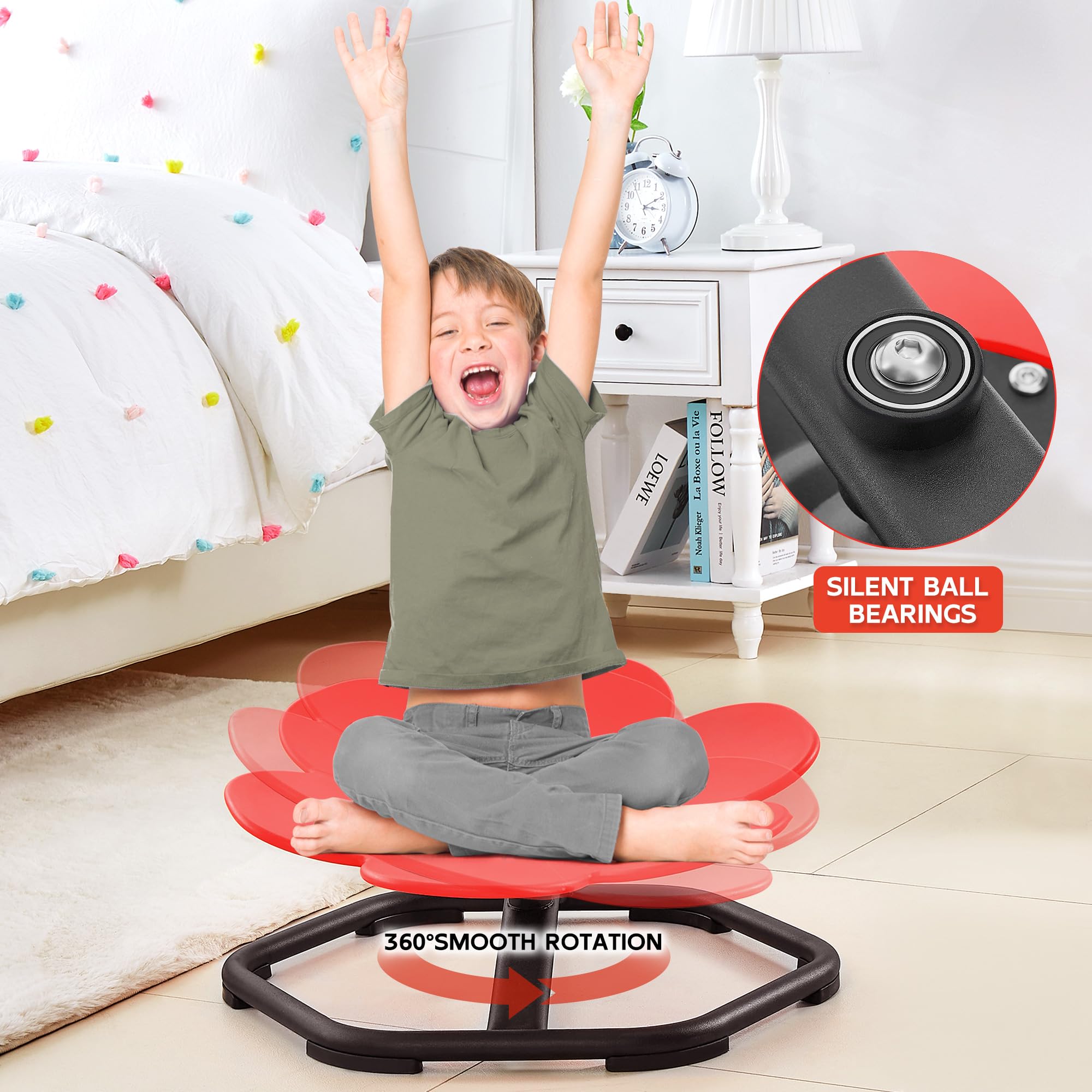 Jootan Kids Swivel Chair - Non-Slip Base Spinning Chair for Autistic Children | Sensory Sit and Spin Chair for Body Coordination Training | Perfect for Home, Classroom & Therapy Use (Red)