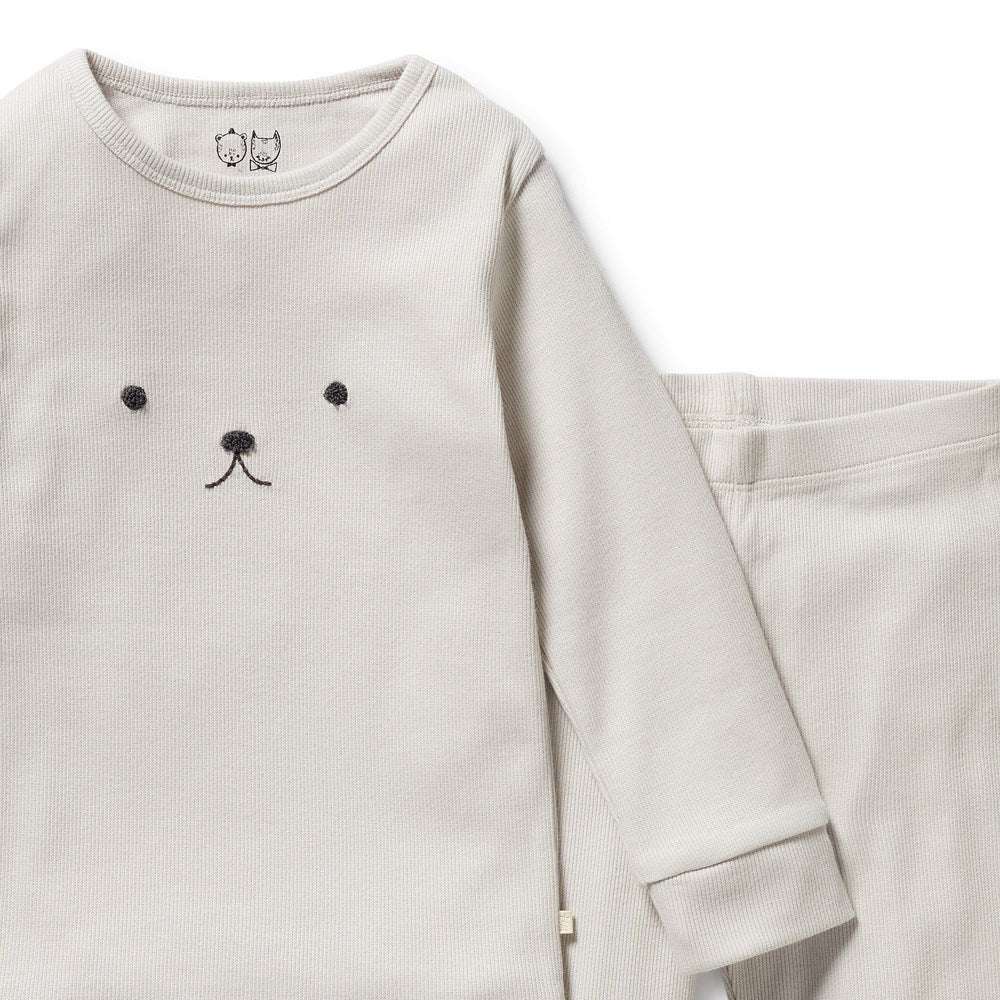 Organic Cotton Cloud Print Ribbed Long Sleeve Pajama Set - Soft & Comfortable Sleepwear for Women, Perfect for Cozy Nights & Relaxing at Home