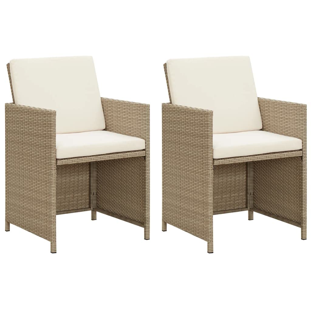 **2-Piece Beige Poly Rattan Patio Dining Chairs with Cushions - Outdoor Bistro Cafe Side Chairs for Kitchen, Garden & Poolside Relaxation**