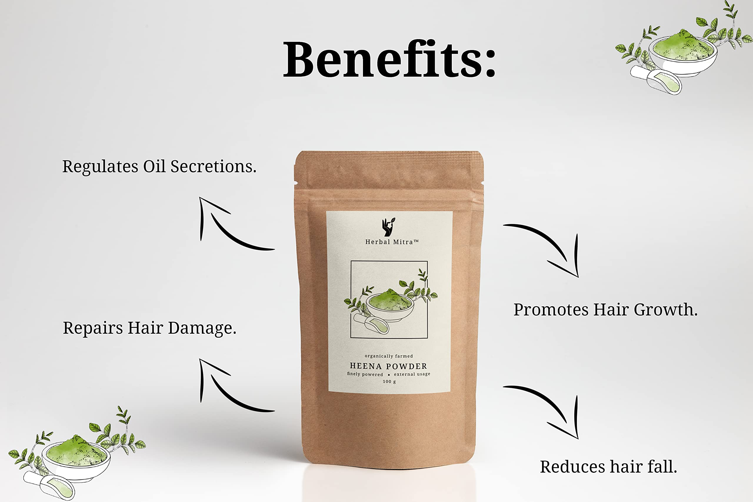 Herbal Mitra Natural Henna Hair Conditioner Powder for Women & Men | Pure Heena for Shine & Nourishment | Paraben, Chemical & Sulfate Free | Eco-Friendly Paper Pouch (100g) | Perfect for Dry, Damaged Hair & Natural Hair Care Routine