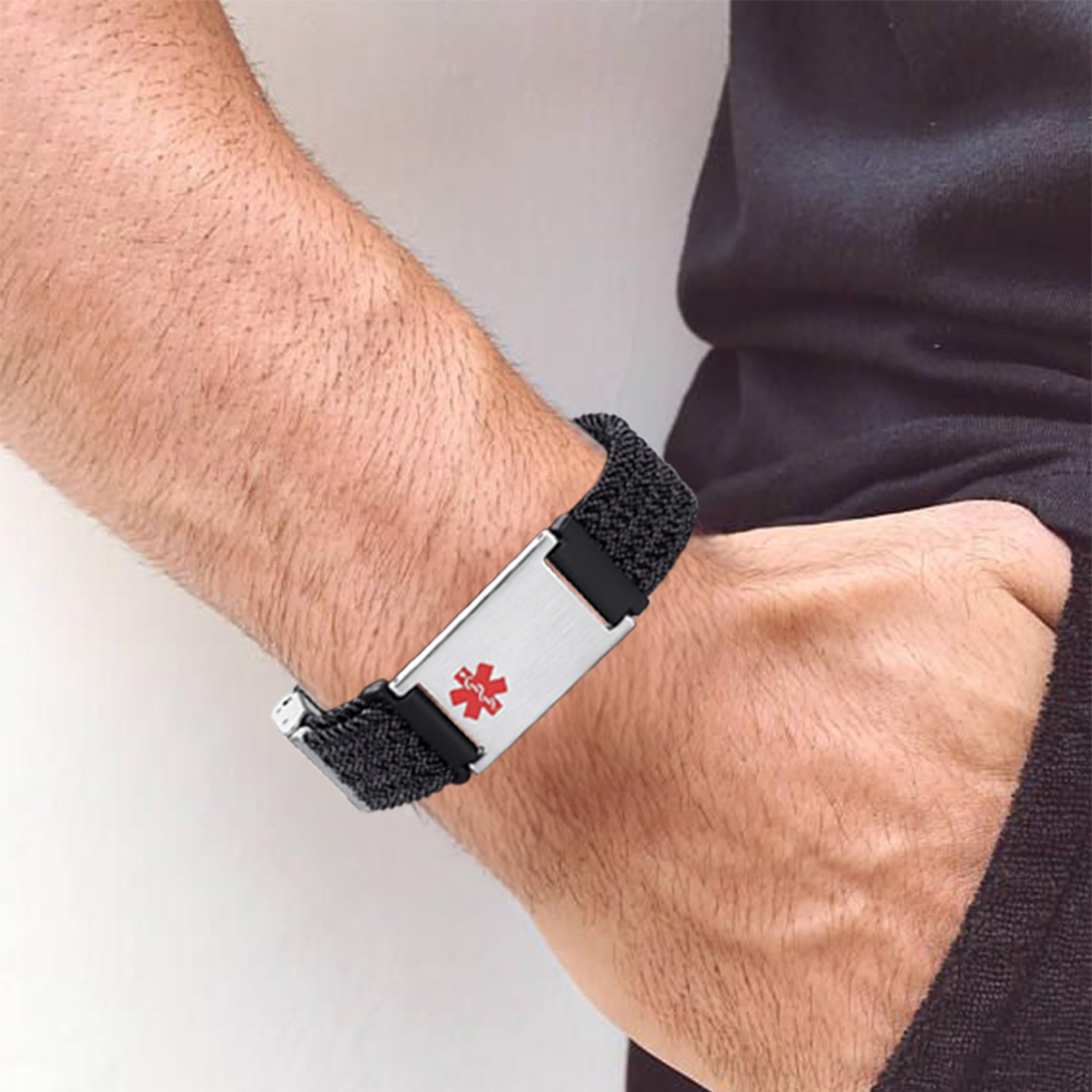 Adjustable Medical Alert Bracelet for Men & Women - Elastic Strap ID Bracelet for Allergies, Diabetes, Epilepsy & Blood Thinners - Perfect for Emergency Health Identification & Daily Wear