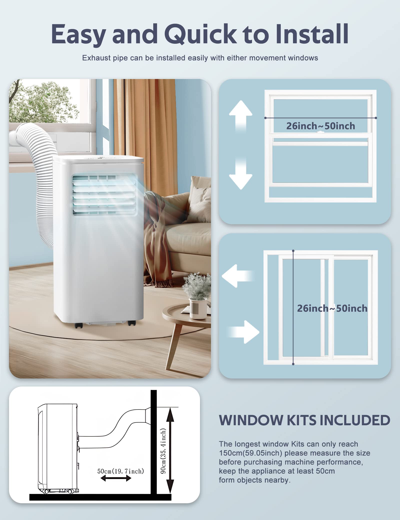 ZAFRO 8,000 BTU Portable Air Conditioner - Cool Rooms Up to 350 Sq.Ft with Remote Control, Digital Display & 24H Timer | Perfect for Home, Office, Dorm & Small Spaces | Easy Installation Kit Included (White)
