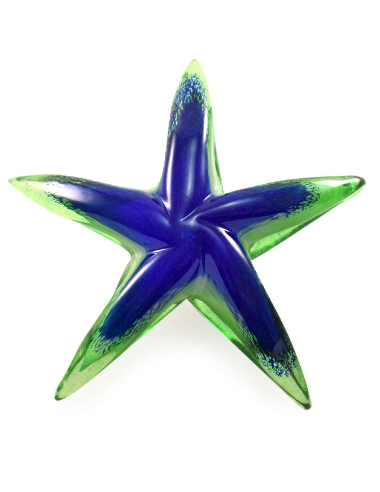 Handmade Blue-Green Blown Glass Starfish Paperweight Sculpture | 6-Inch Artisan Craft | Perfect for Home Decor, Office Desk, or Gift Idea