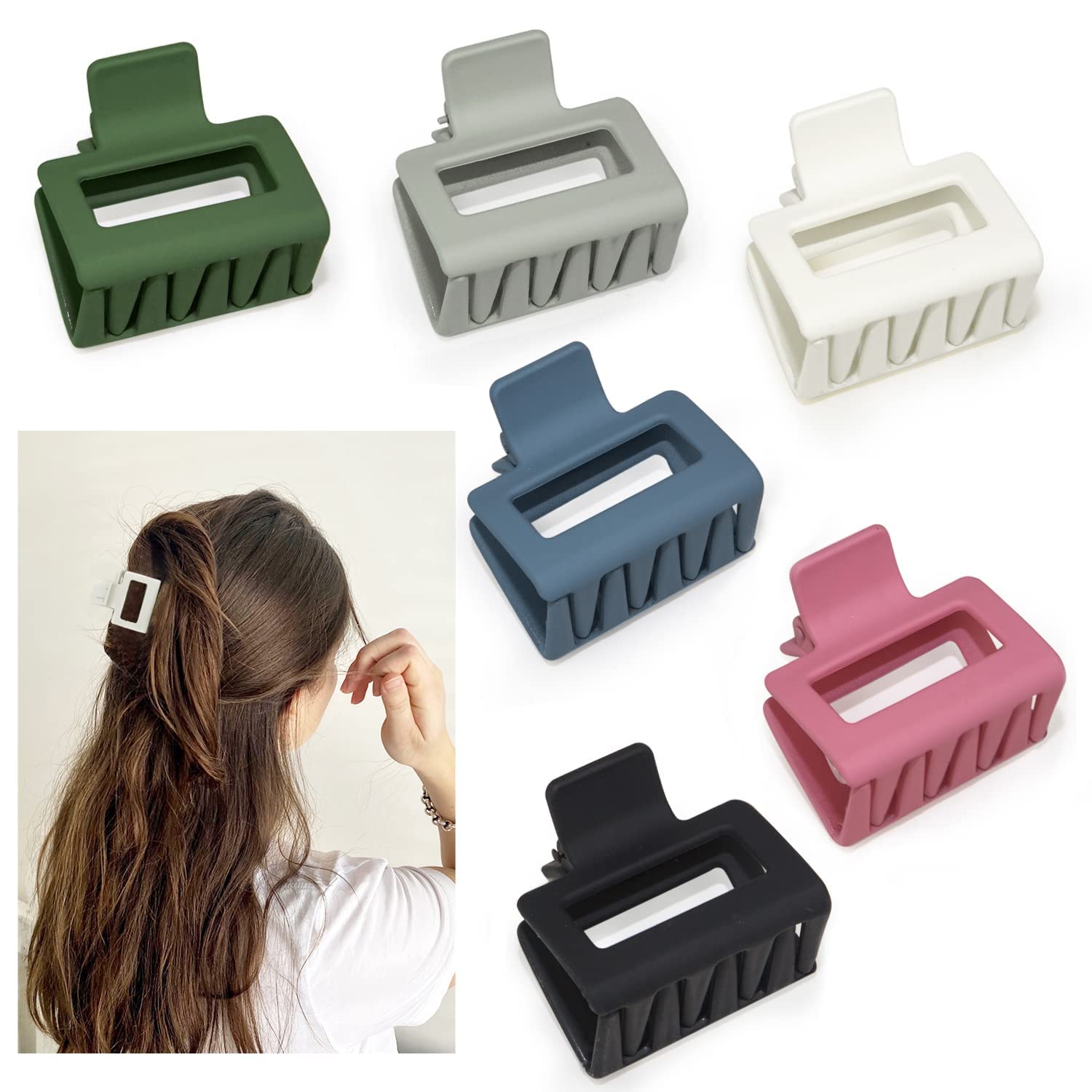 ASG 2 Pack Medium Claw Hair Clips for Women & Girls - 2 Inch Matte Rectangle Hair Clips for Thin to Medium Thick Hair - Non-Slip Jaw Clips (Multicolor) - Perfect for School, Work, Gym & Everyday Hairstyles
