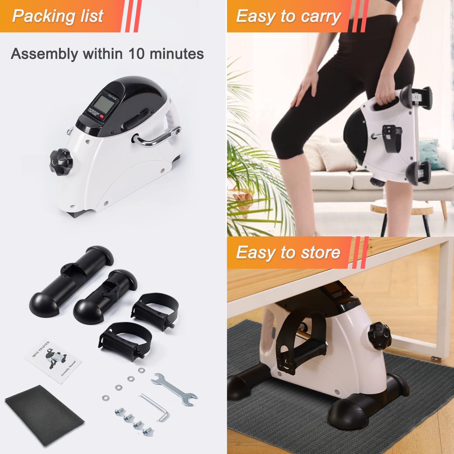 Under Desk Bike Pedal Exerciser - Portable Mini Exercise Bike for Leg & Arm Workouts, LCD Display Foot Pedal Exerciser for Seniors & Office Workers - Perfect for Home, Office & Physical Therapy Use