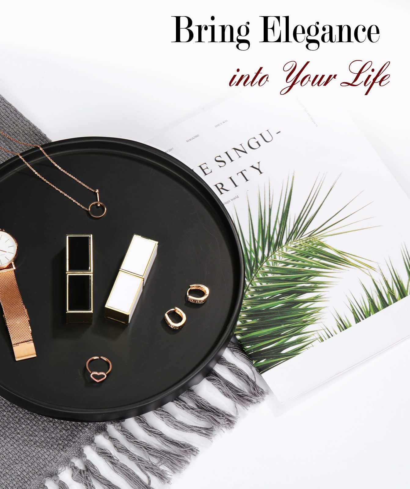 MoKo Vanity Tray - Round Resin Decorative Catchall Organizer for Jewelry, Cosmetics & Bathroom Essentials - Frosted Black Storage Tray for Dresser, Countertop & Vanity - Perfect for Bedroom, Bathroom & Living Room Organization