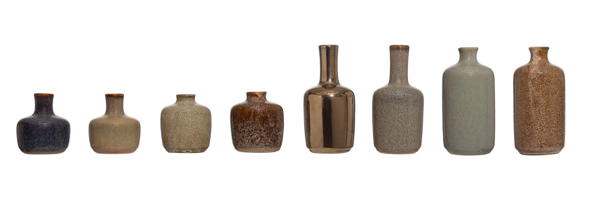 Bloomingville 8-Piece Stoneware Vase Set with Reactive Glaze Finish - Ceramic Home Decor for Living Room, Dining Table & Wedding Centerpieces