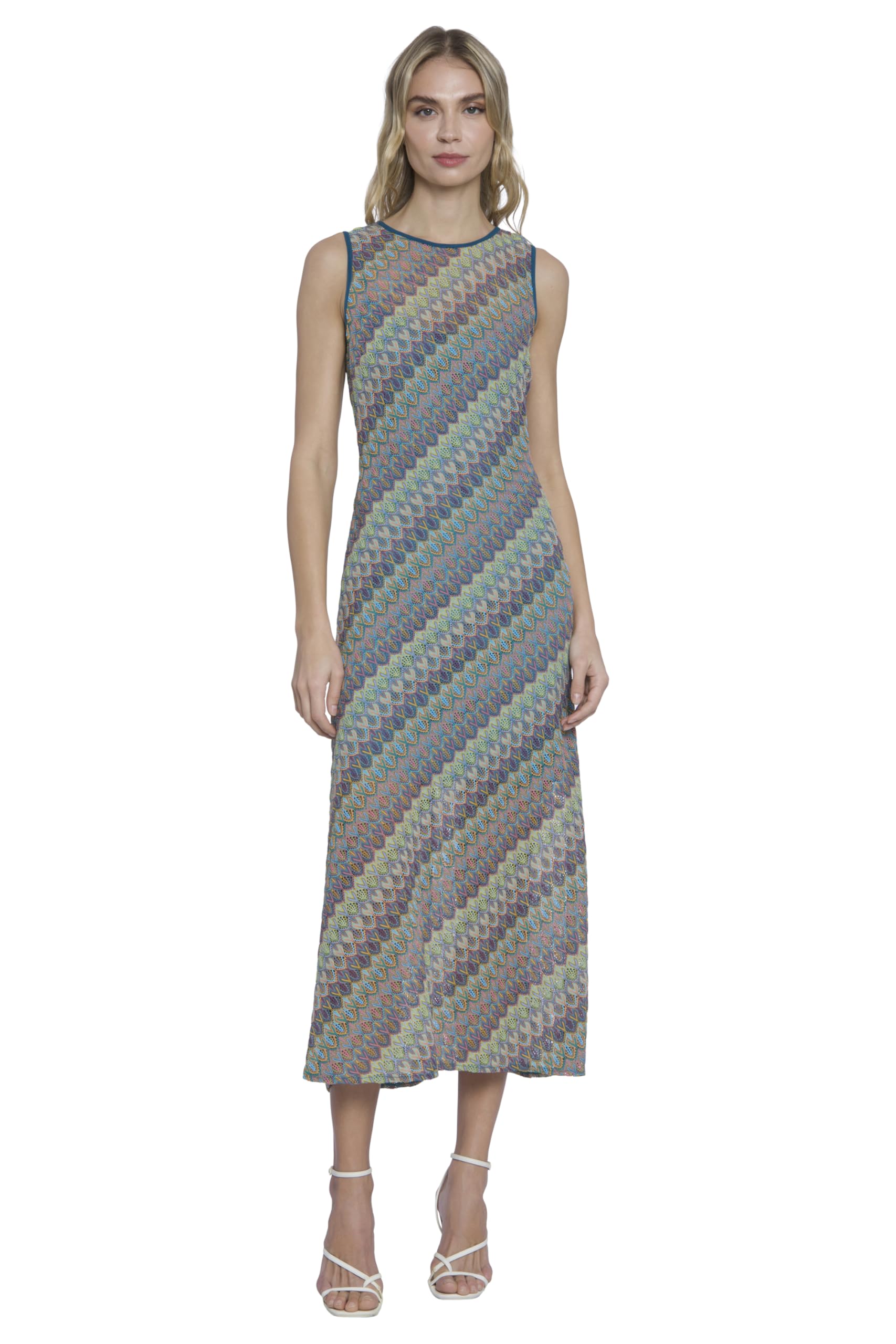 Donna Morgan Women's Sleeveless Semi-Sheer Midi Dress for Wedding Guest, Summer Party & Special Occasions