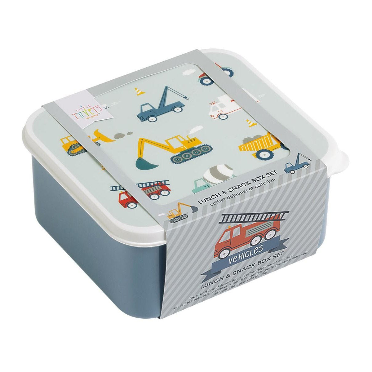 A Little Lovely Company Lunch & Snack Box Set: Vehicles - Bento Box for Kids with Car Theme - Perfect for School Lunches, Picnics & Travel Snacks