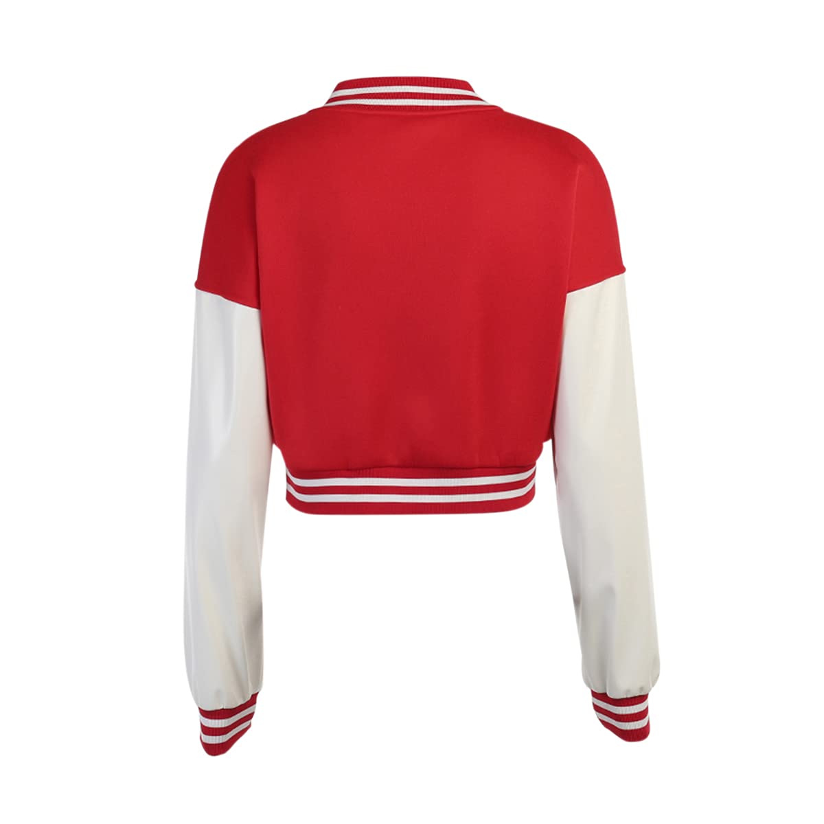 KIRJAUDU Women's Colorblock Patchwork Varsity Baseball Jacket - PU Leather Sleeves Cropped Bomber Jacket for Casual Outfits & Streetwear Fashion