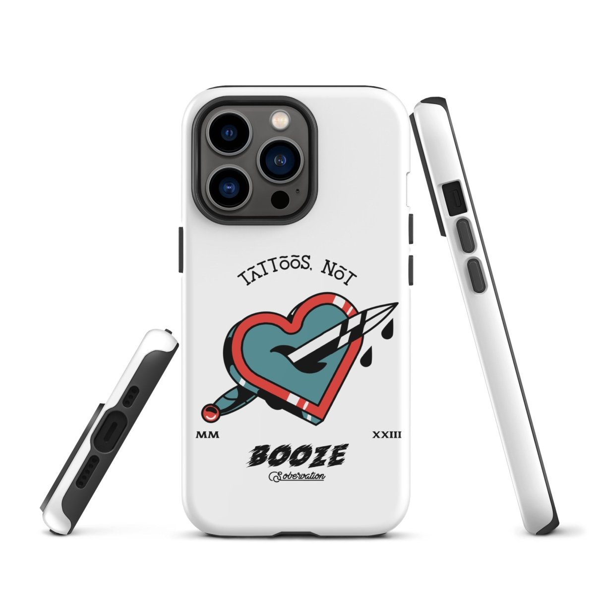 Tattoos Not Booze Heart iPhone Tough Case - Durable Protective Cover for iPhone 11/12/13/14/15 Pro Max - Perfect for Tattoo Lovers & Nightlife Enthusiasts