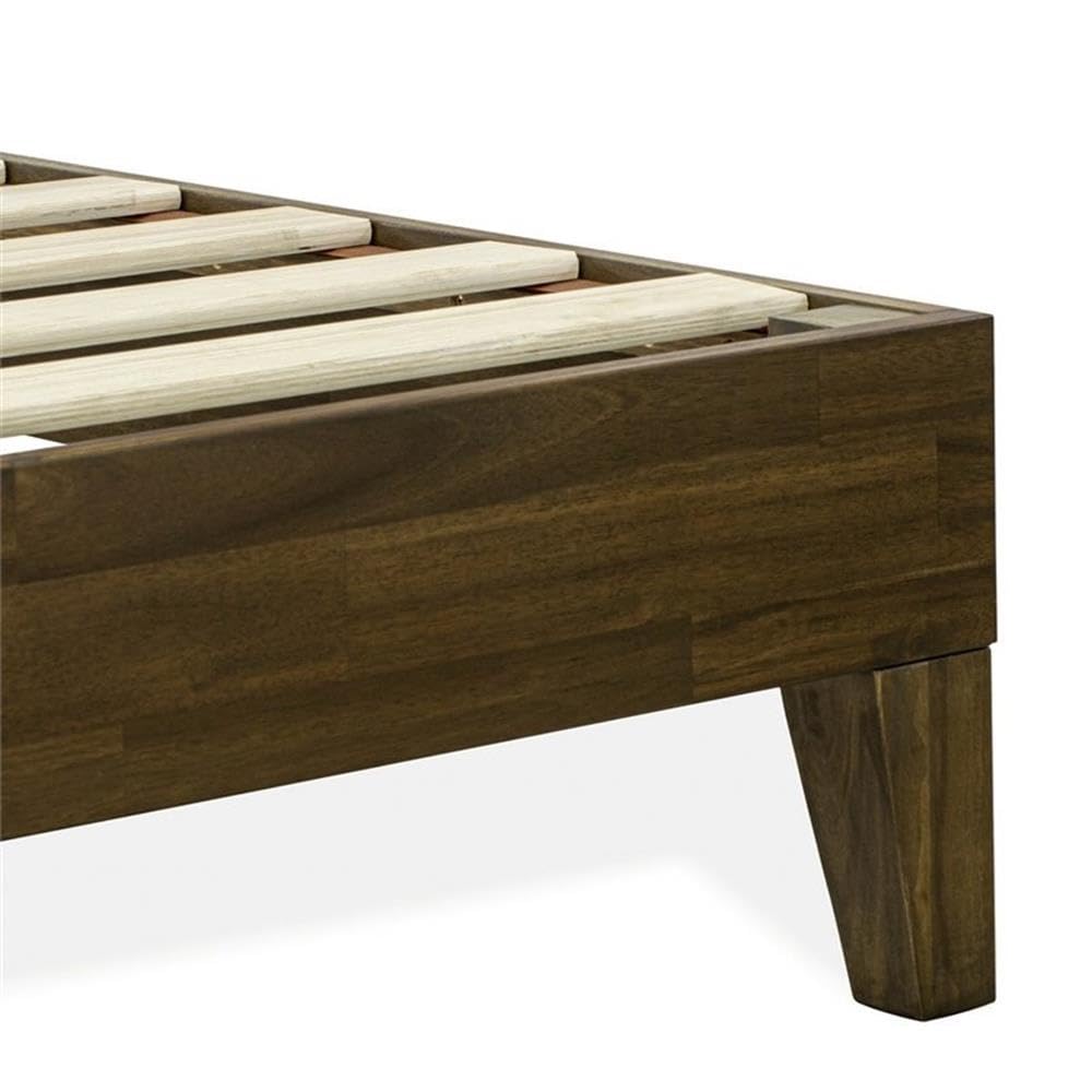 East West Furniture NVP-22-Q Queen Size Bed Frame with 4 Solid Wood Legs & 2 Extra Center Supports - Walnut Finish - Sturdy Platform Bed for Master Bedroom or Guest Room