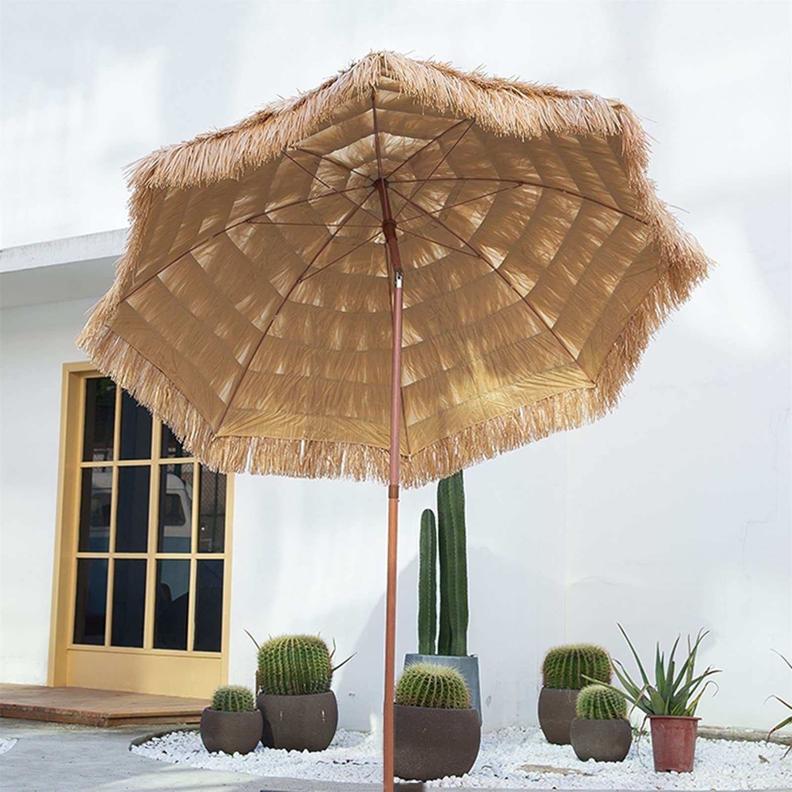 Hawaiian Beach Umbrella with 45° Tilt Pole - 94×82in Tropical Patio Umbrella for Outdoor, Garden & Poolside - Natural Straw Design Perfect for Backyard, Resort & Beach Parties