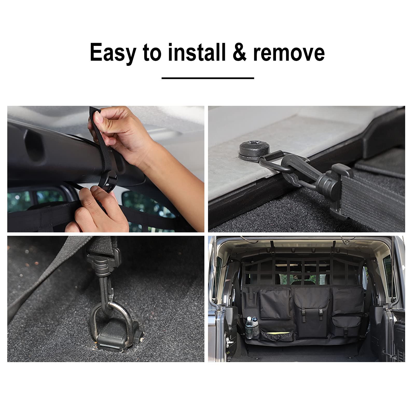 JeCar Rear Seat Divider Pet Net Dog Barrier & Trunk Cargo Organizer for 2007-2024 Jeep Wrangler JK JL (4-Door) - Perfect for Road Trips, Pet Safety & Car Storage Accessories
