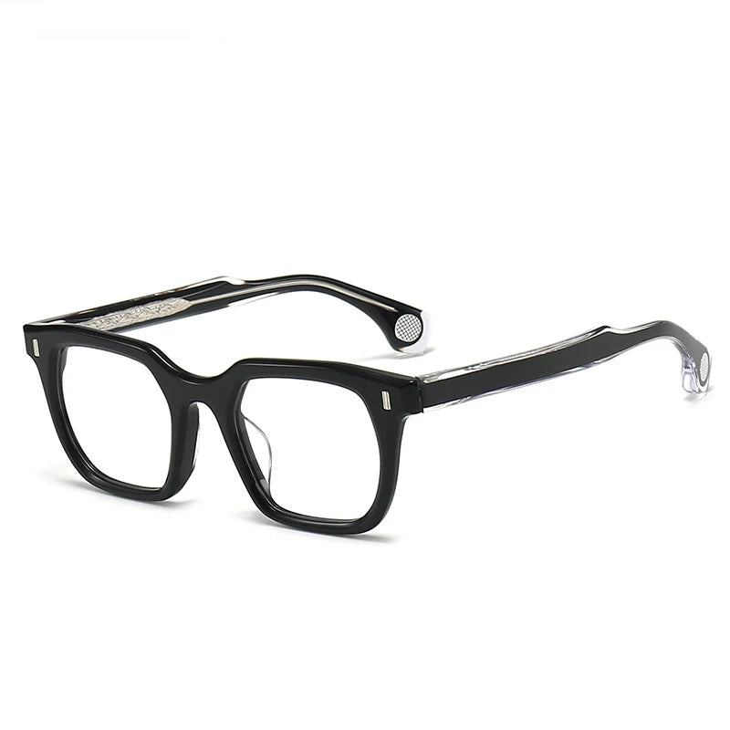 Black Unisex Square Acetate Eyeglasses - Full Rim Thick Frame for Men & Women - Perfect for Reading, Work, and Fashion Accessories | Model 63475