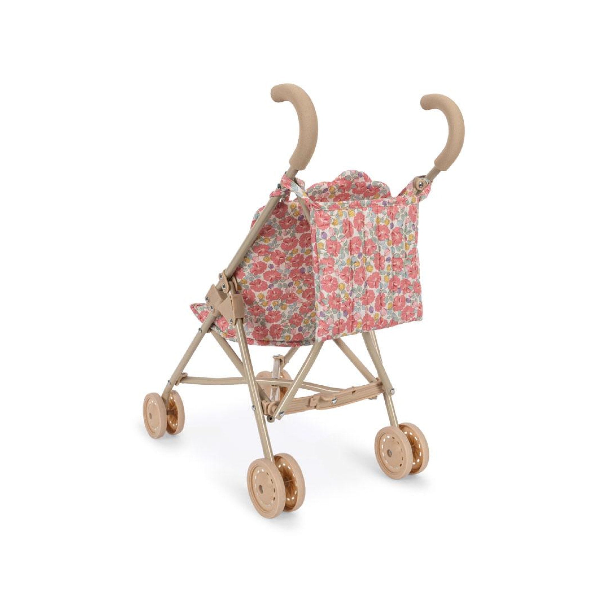 KONGES SLØJD Doll Stroller - Pink Rose Design for Kids, Perfect for Pretend Play & Indoor/Outdoor Fun