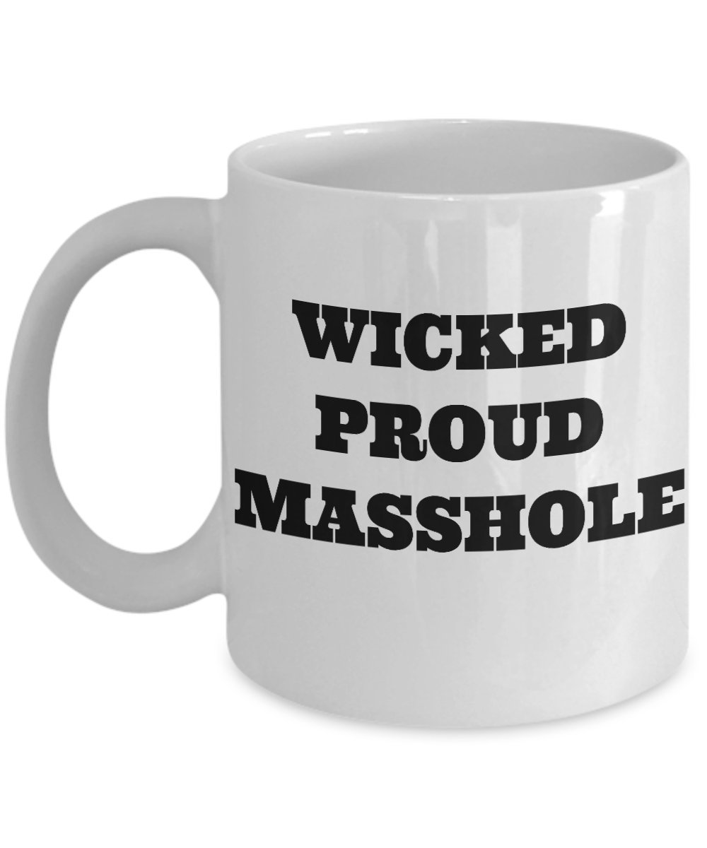 Masshole Mug - Wicked Proud Coffee Cup for Dad | 11oz Ceramic White Coffee Mug | Perfect for Father's Day Gifts, Boston Pride & Morning Brews