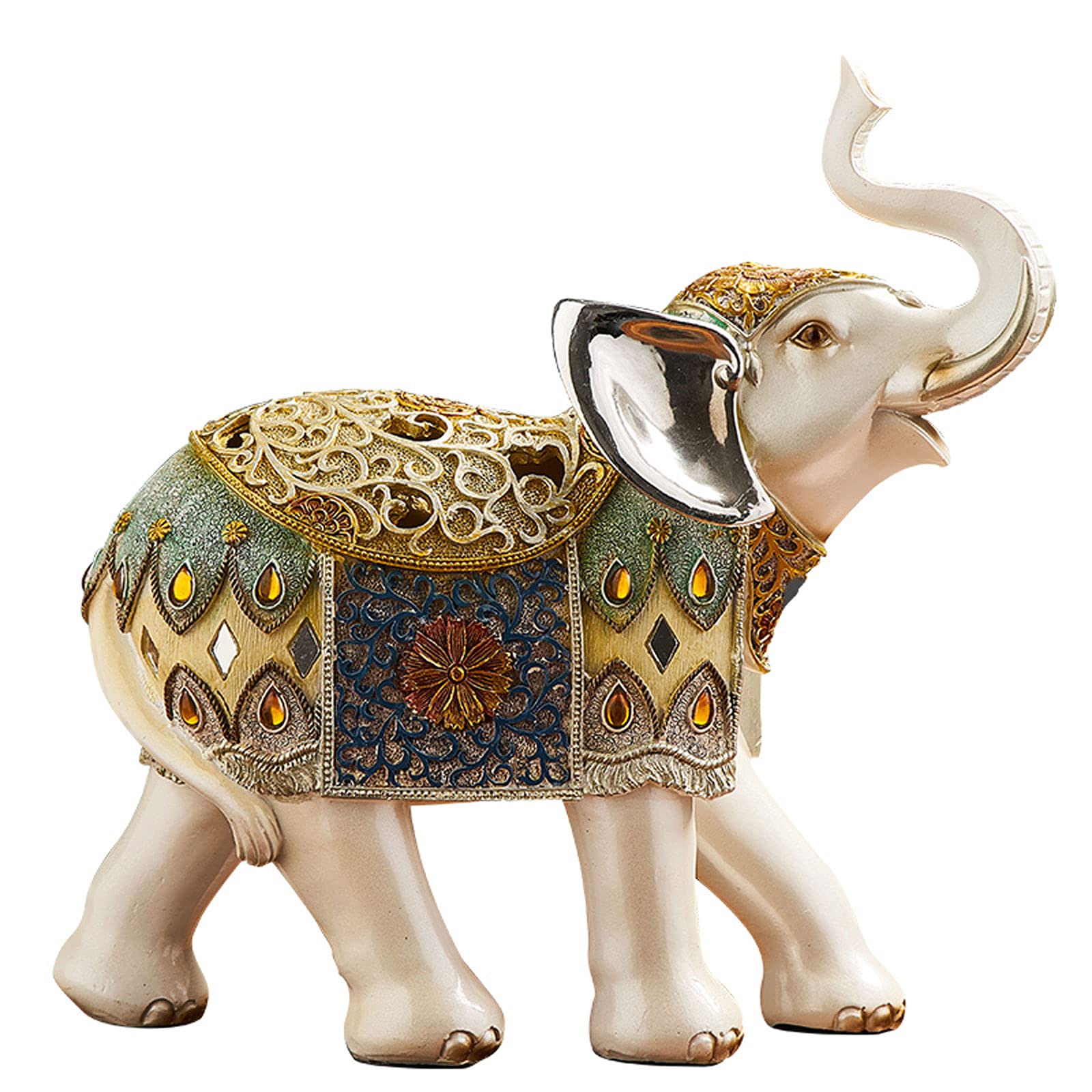 Gold Elephant Decor Statue - Handcrafted Collectible Figurine with Upward Trunk for Dining Table Centerpiece, Shelf Display, and Home Decor | Perfect for Living Room, Office, and Gift Giving