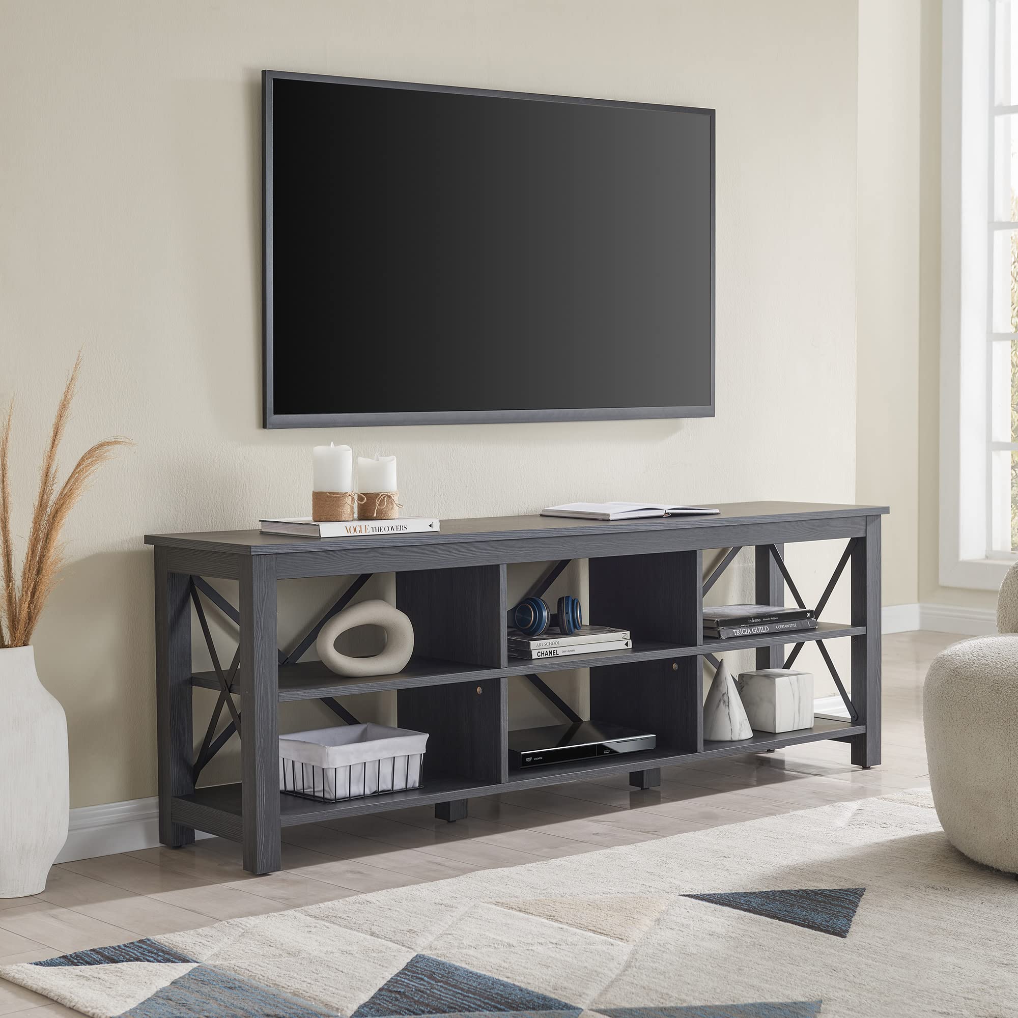 Sawyer 80 Inch TV Stand with Storage - Modern Charcoal Gray Entertainment Center for Living Room, Bedroom & Home Theater